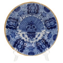 Mid 18th Century Dutch Delft Urn of Peacock Feathers Blue & White Plate