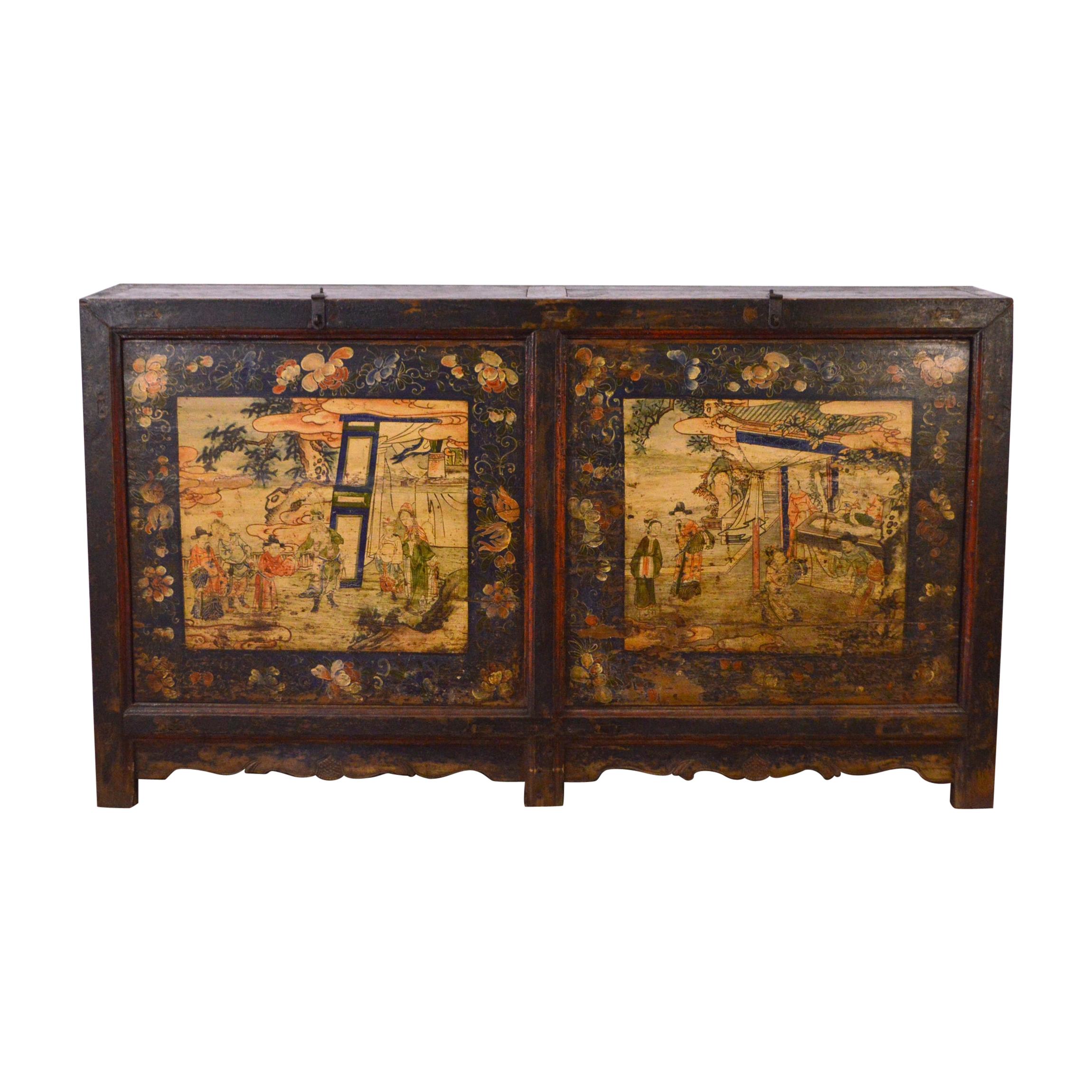 Mid-18th Century Elm Chinese Buffet Hand-Painted For Sale