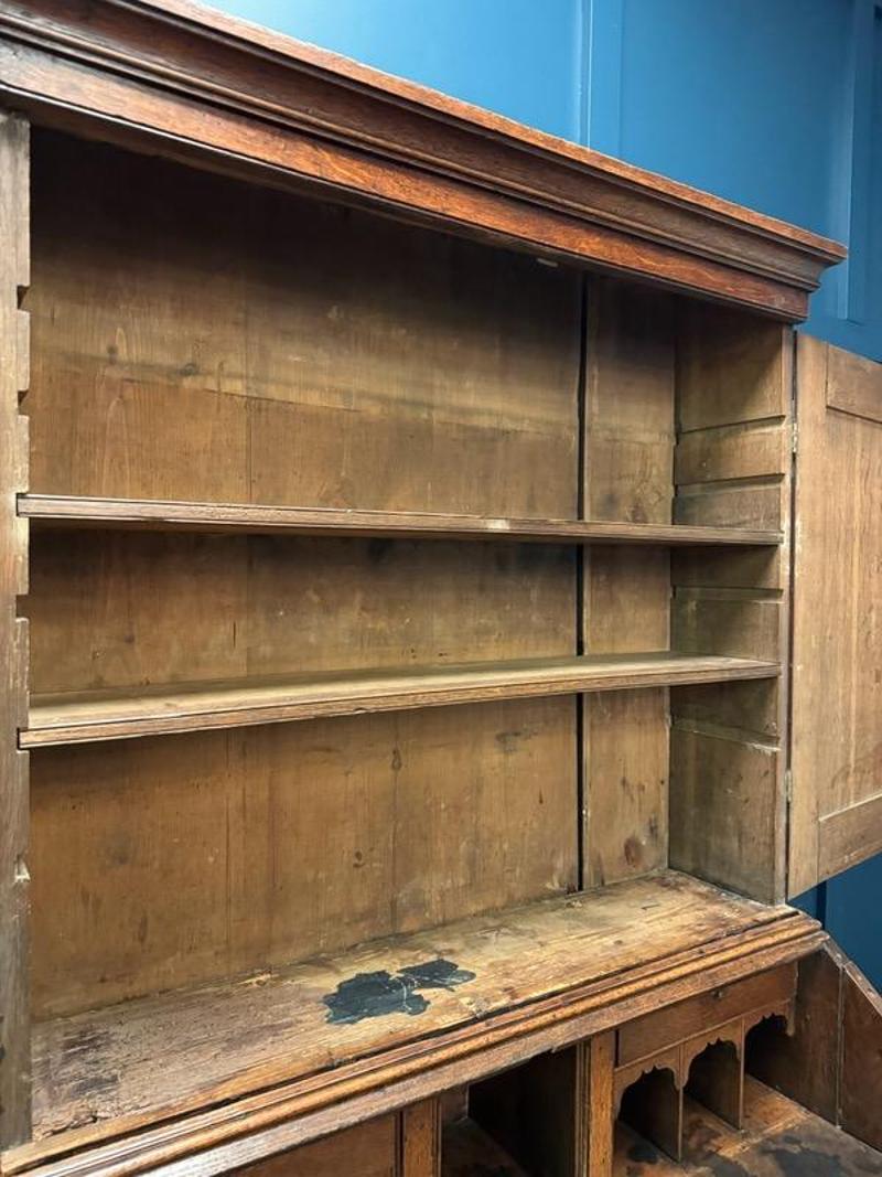 Mid-18th Century English Chippendale Two Part Oak Secretary with Brass Hardware For Sale 1
