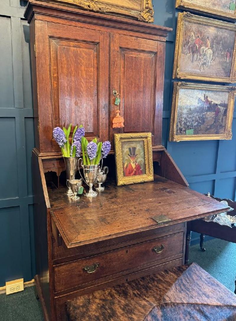 Mid-18th Century English Chippendale Two Part Oak Secretary with Brass Hardware For Sale 5