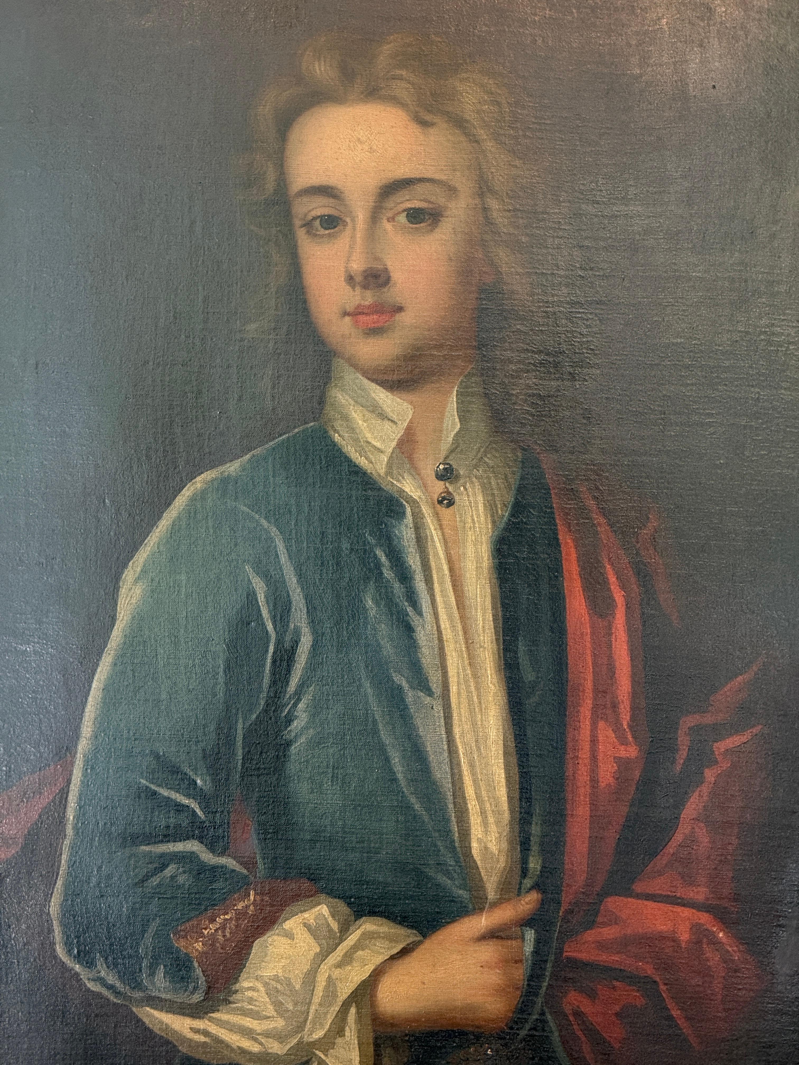 Britannique Huile sur toile anglaise du milieu du XVIIIe siècle Portrait d'un jeune homme en vente