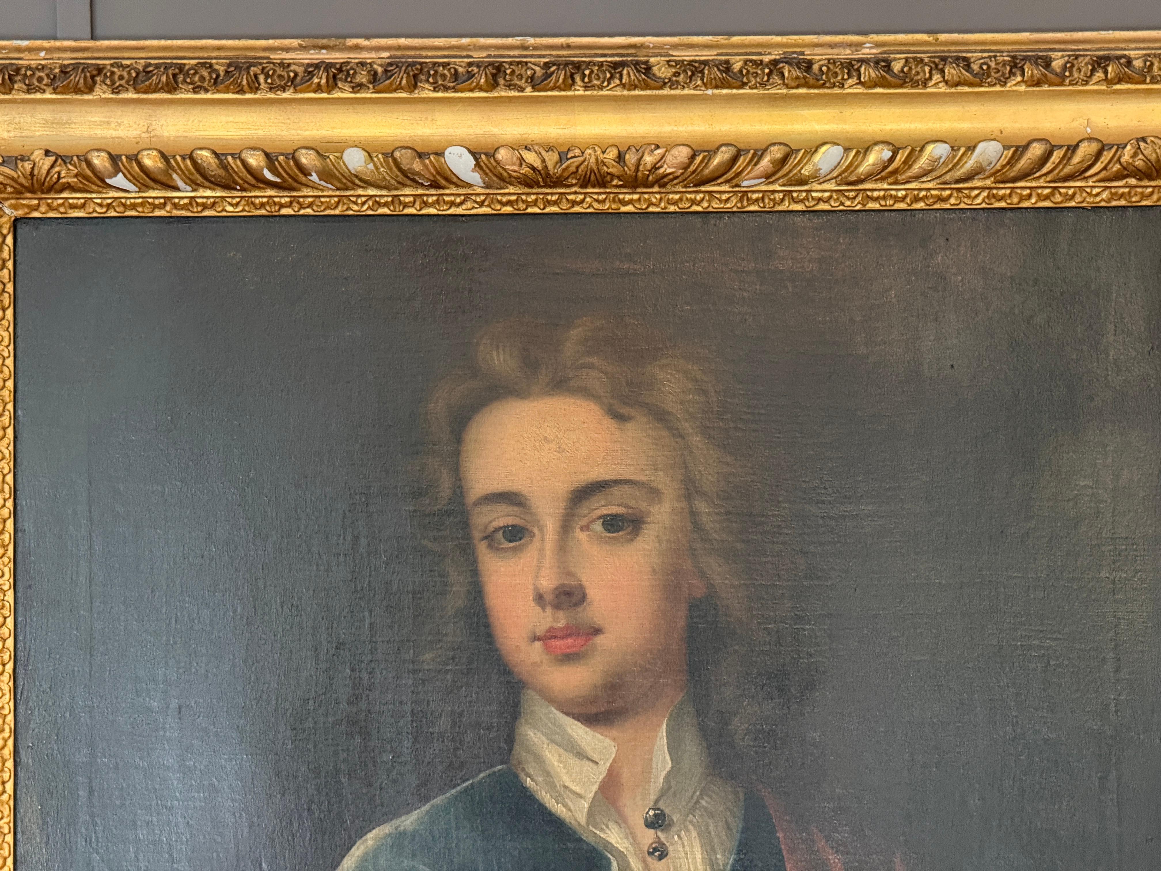 Huile sur toile anglaise du milieu du XVIIIe siècle Portrait d'un jeune homme en vente 1