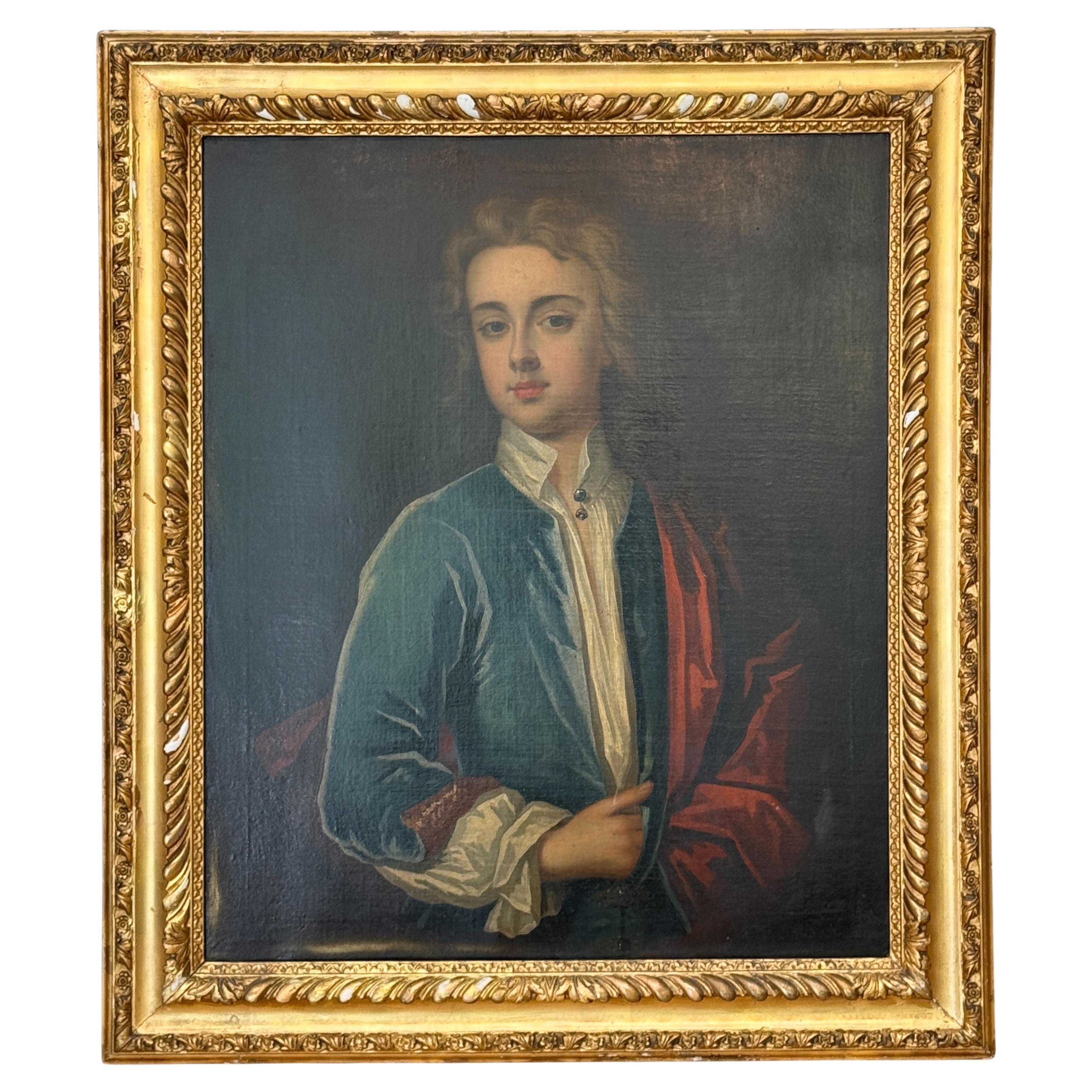 Óleo sobre lienzo inglés de mediados del siglo XVIII Retrato de un joven caballero