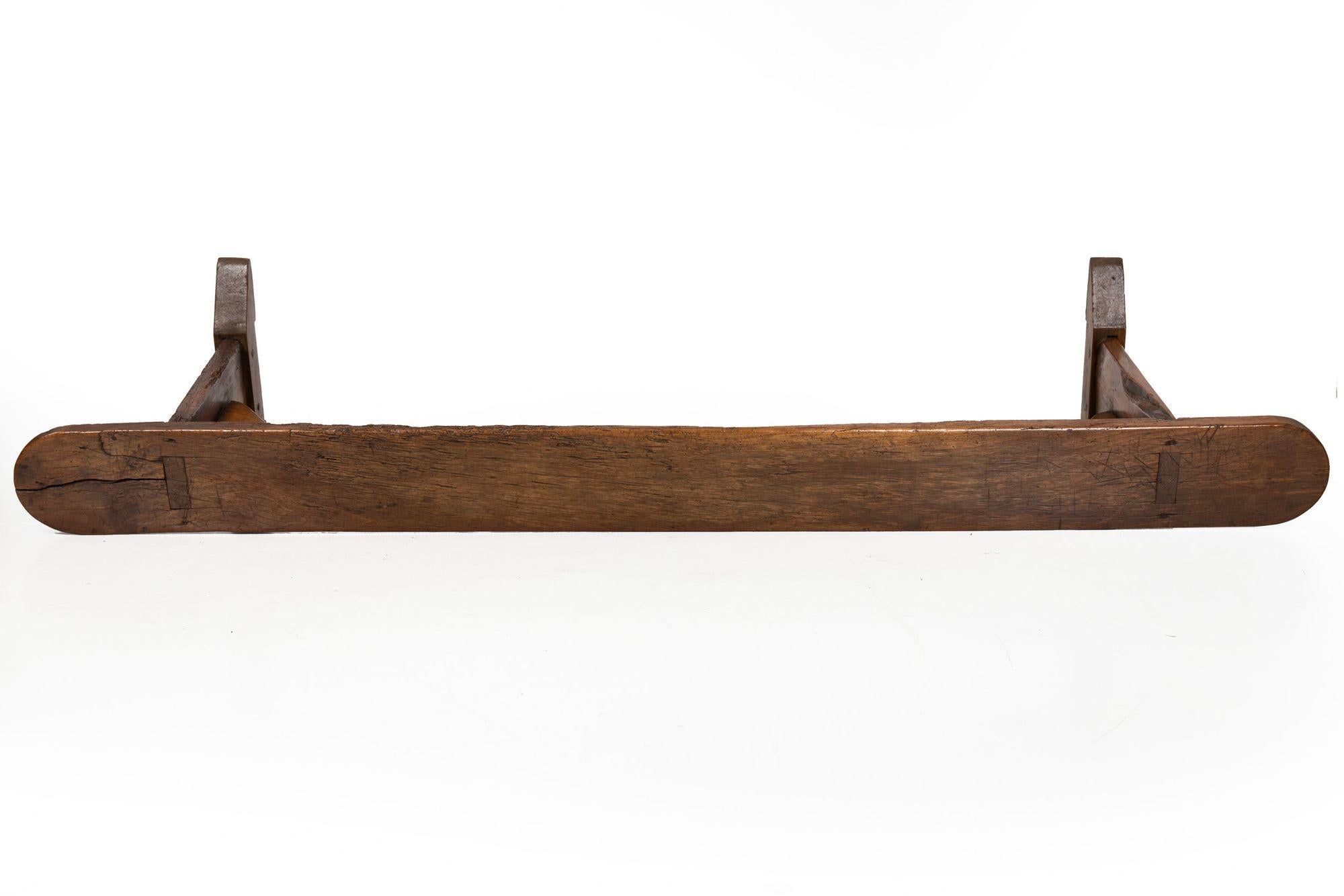 Mid-18th Century English Patinated Elm Long Trestle Bench For Sale 6