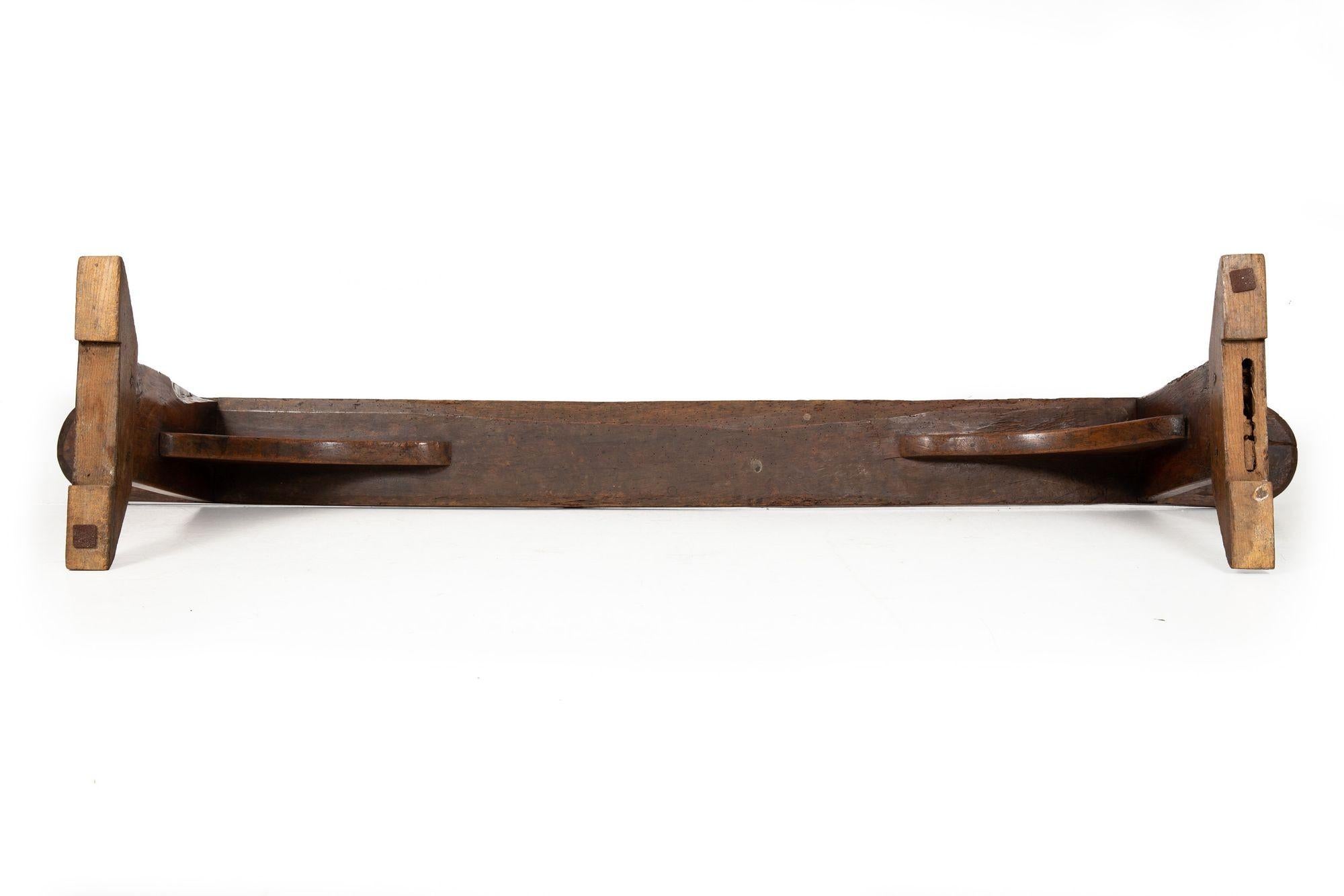 Mid-18th Century English Patinated Elm Long Trestle Bench For Sale 9