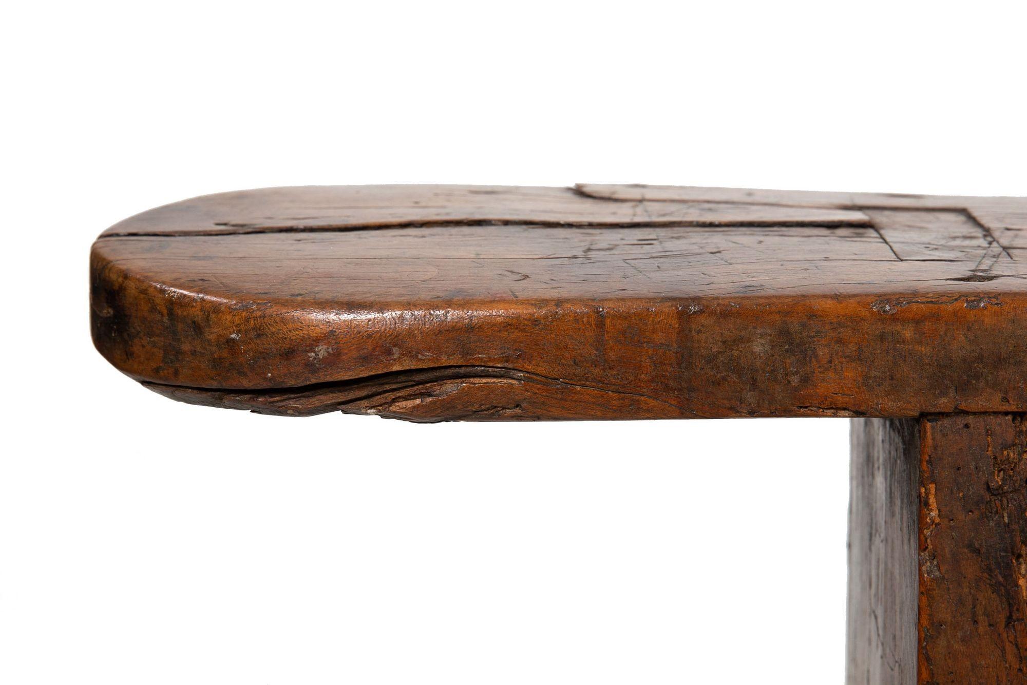 Mid-18th Century English Patinated Elm Long Trestle Bench For Sale 10