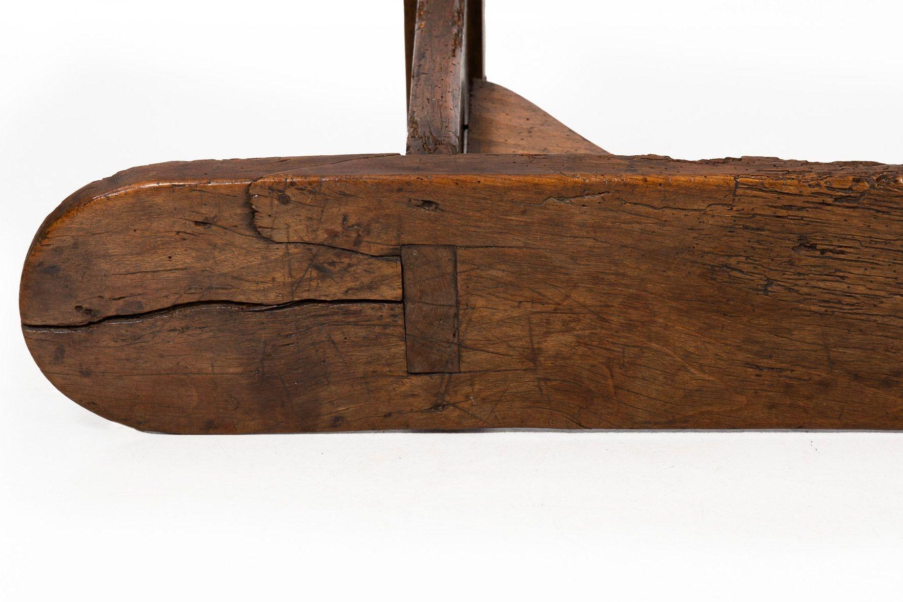 Mid-18th Century English Patinated Elm Long Trestle Bench For Sale 14