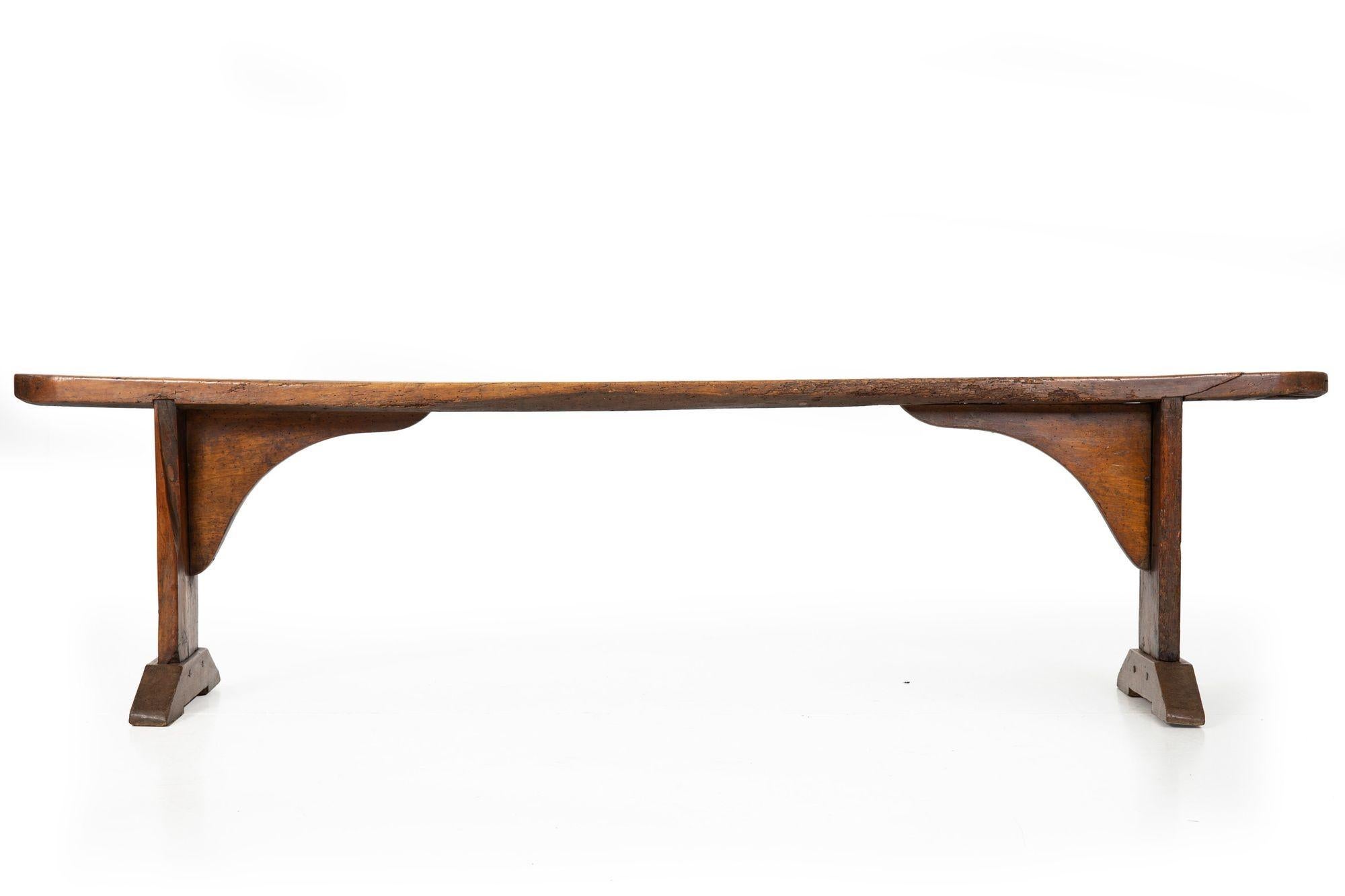 Georgian Mid-18th Century English Patinated Elm Long Trestle Bench For Sale