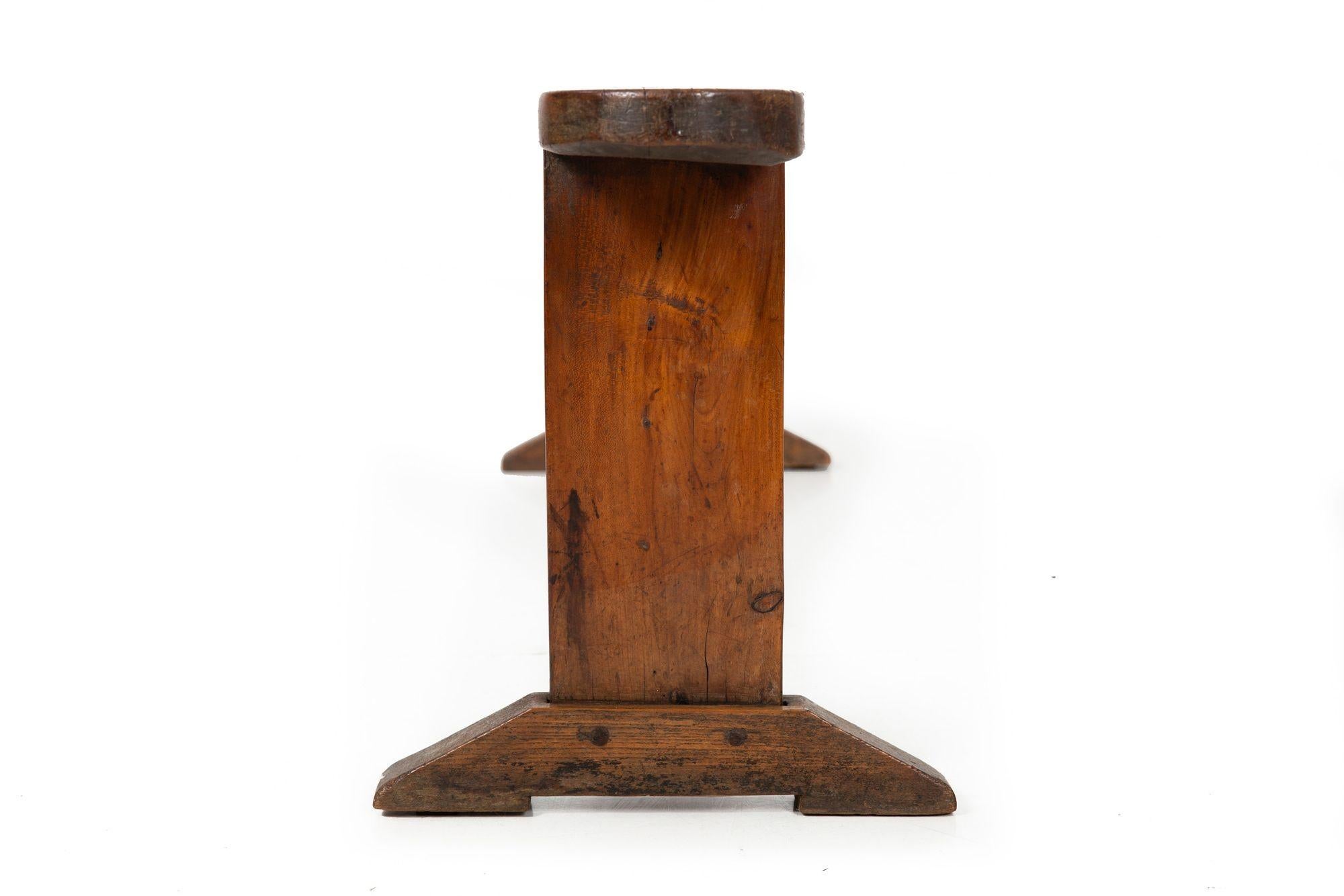 18th Century and Earlier Mid-18th Century English Patinated Elm Long Trestle Bench For Sale