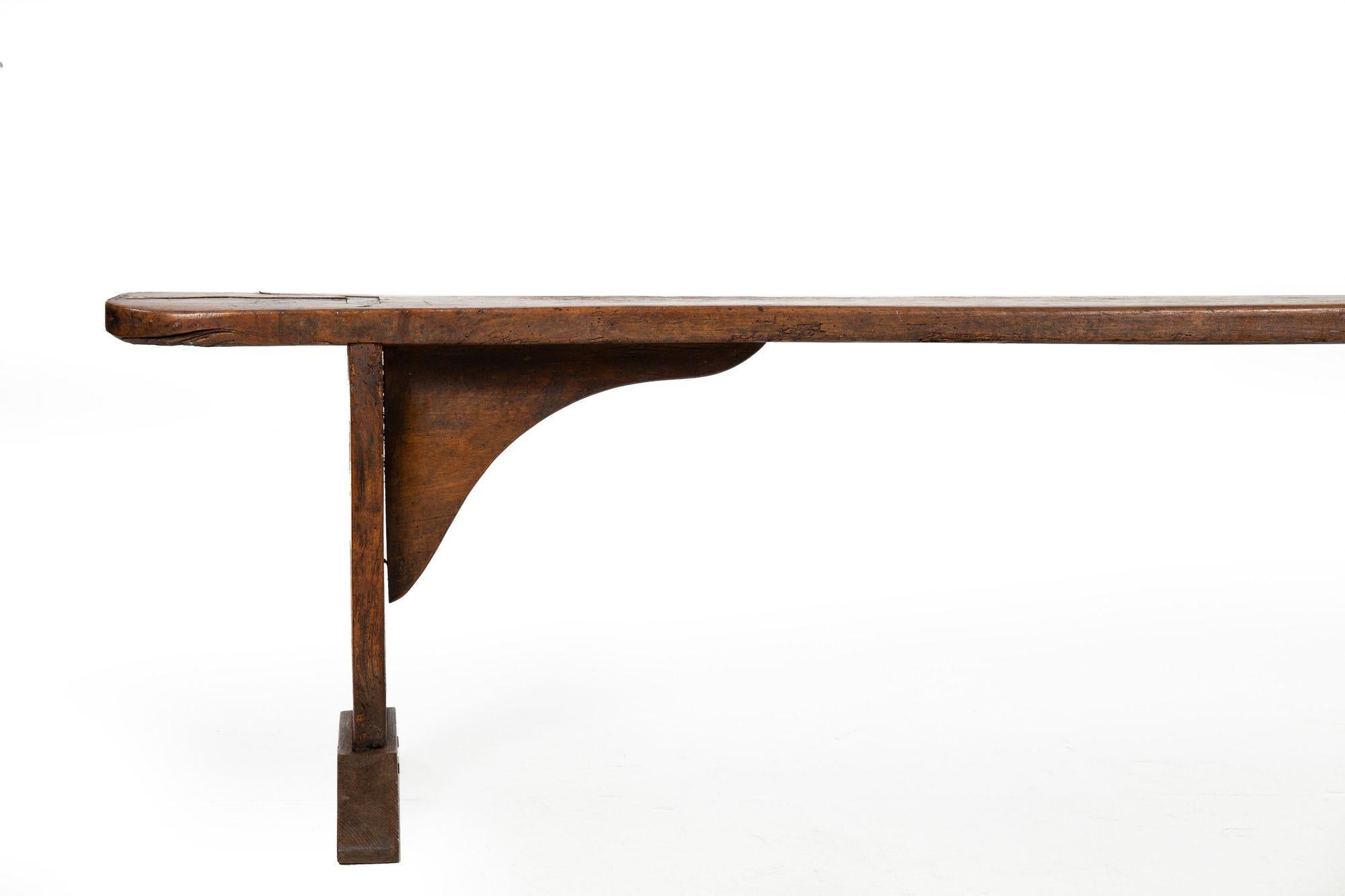 Mid-18th Century English Patinated Elm Long Trestle Bench For Sale 1