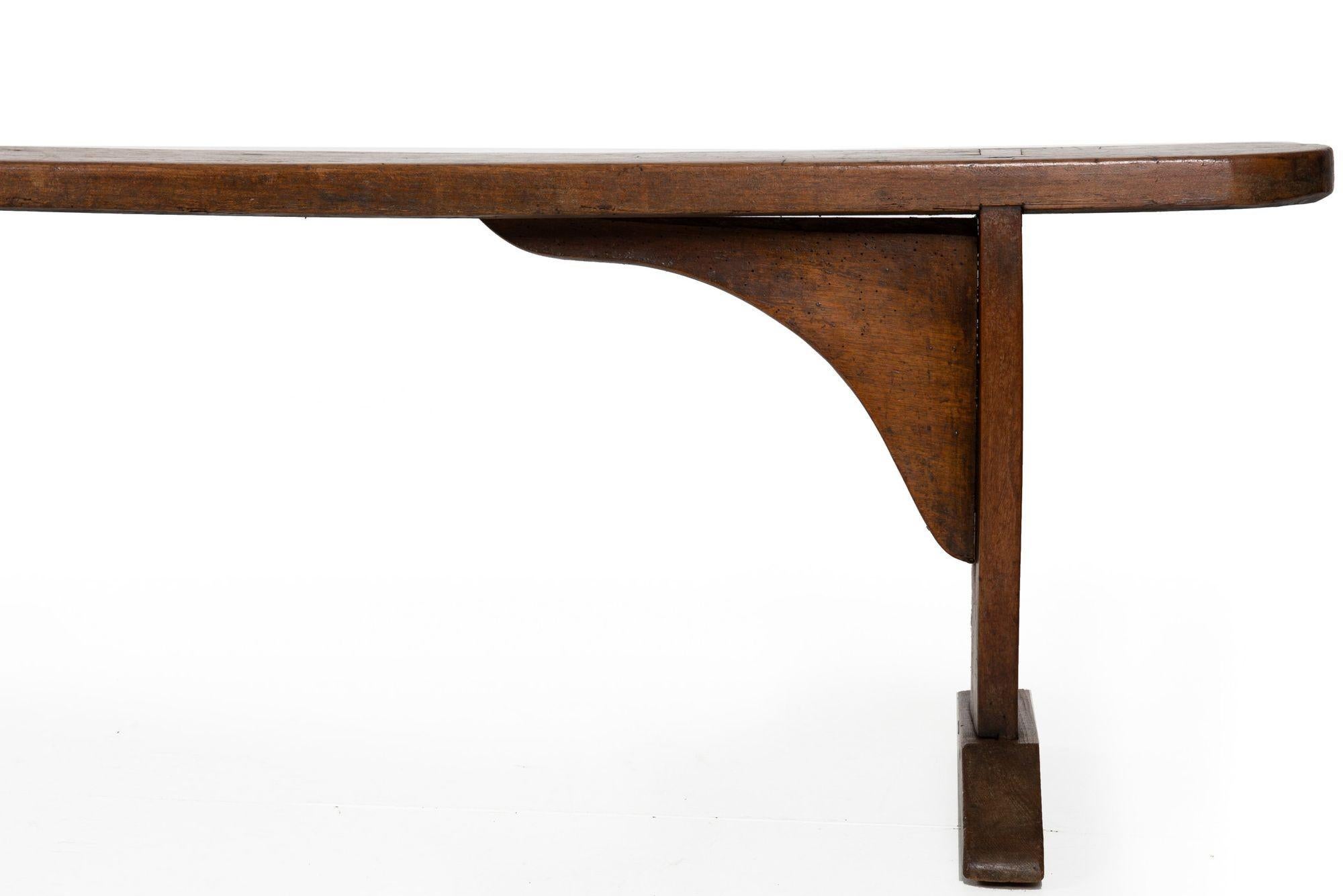 Mid-18th Century English Patinated Elm Long Trestle Bench For Sale 2