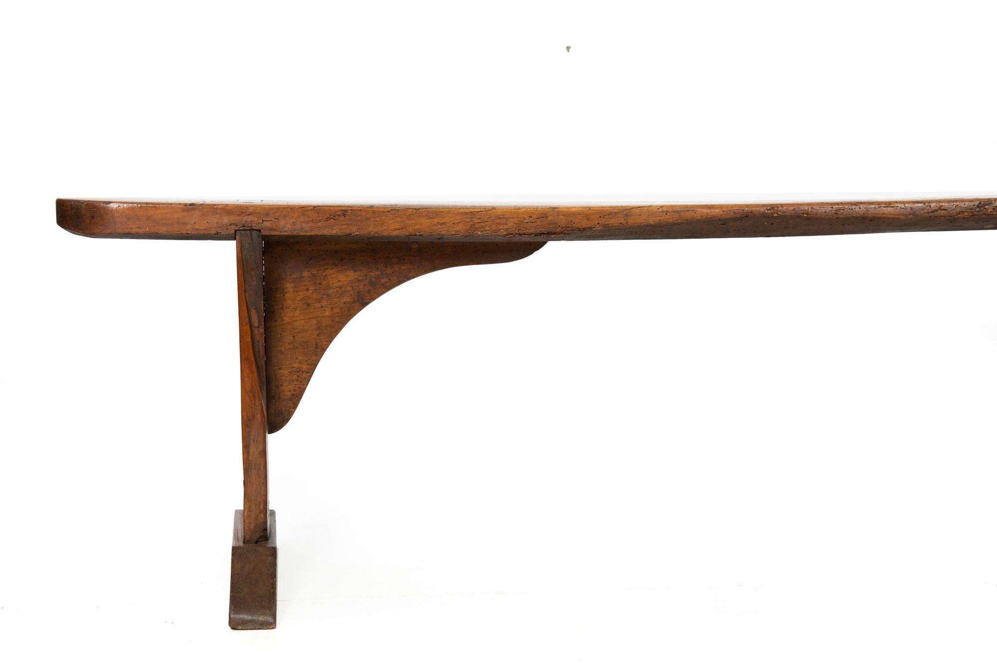Mid-18th Century English Patinated Elm Long Trestle Bench For Sale 3