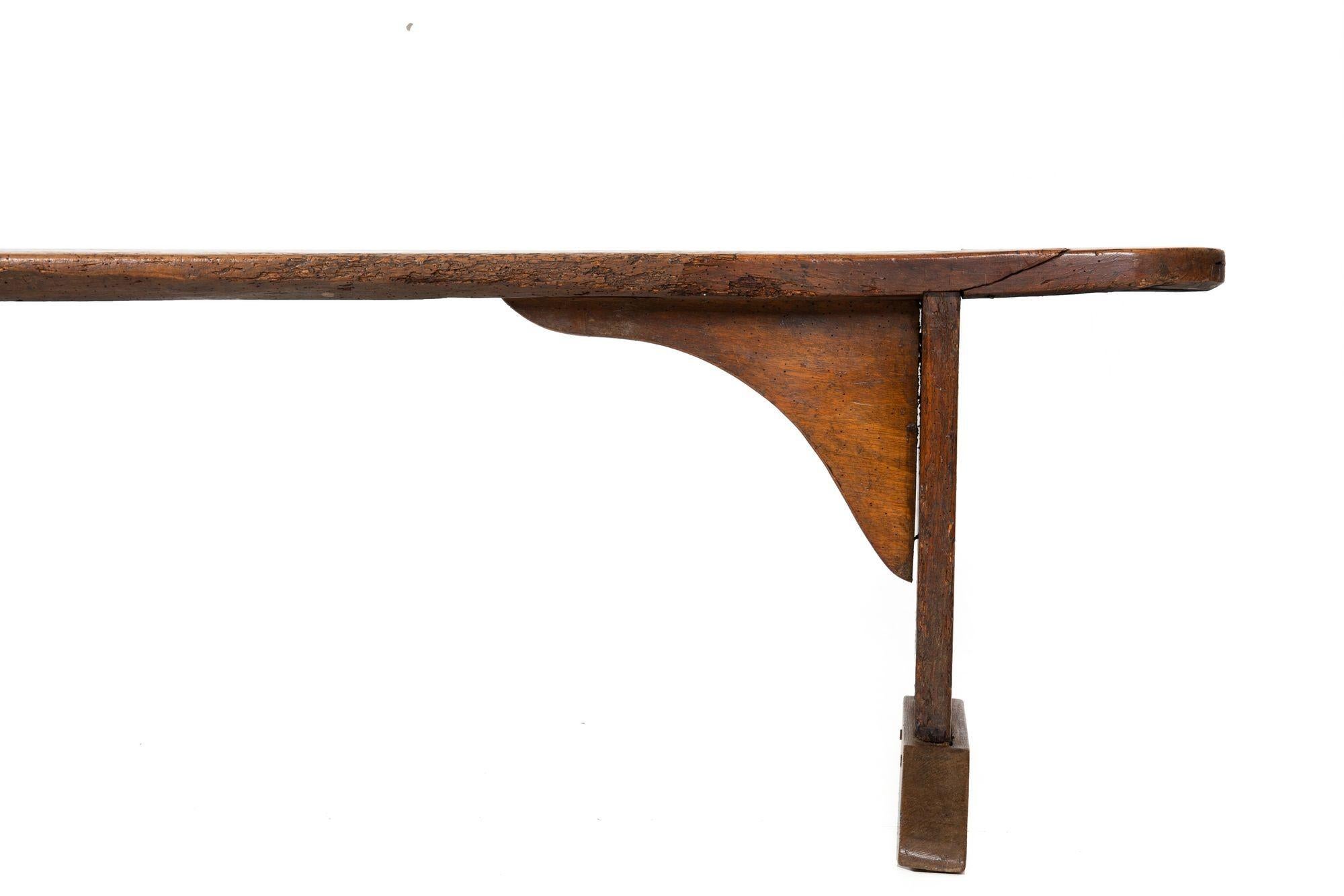 Mid-18th Century English Patinated Elm Long Trestle Bench For Sale 4