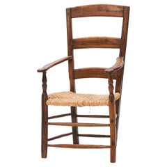 Mid-18th Century English Teak Ladder Back Armchair with Rush Seat