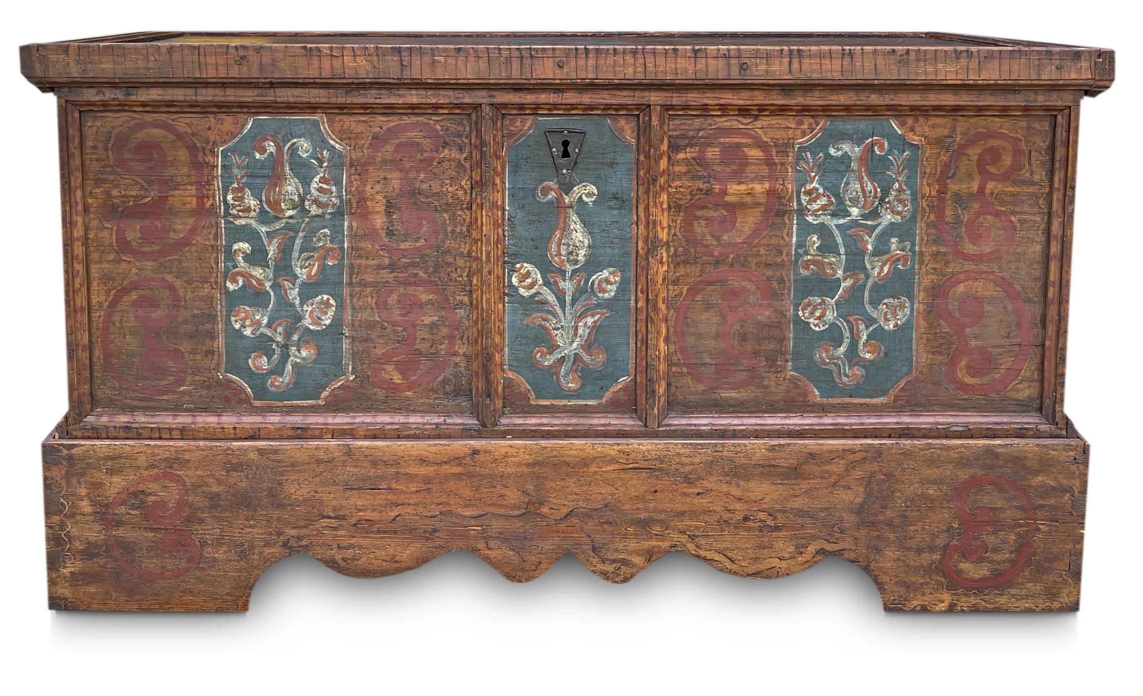 Austrian Mid 18th Century Floral Painted Blanket Chest For Sale