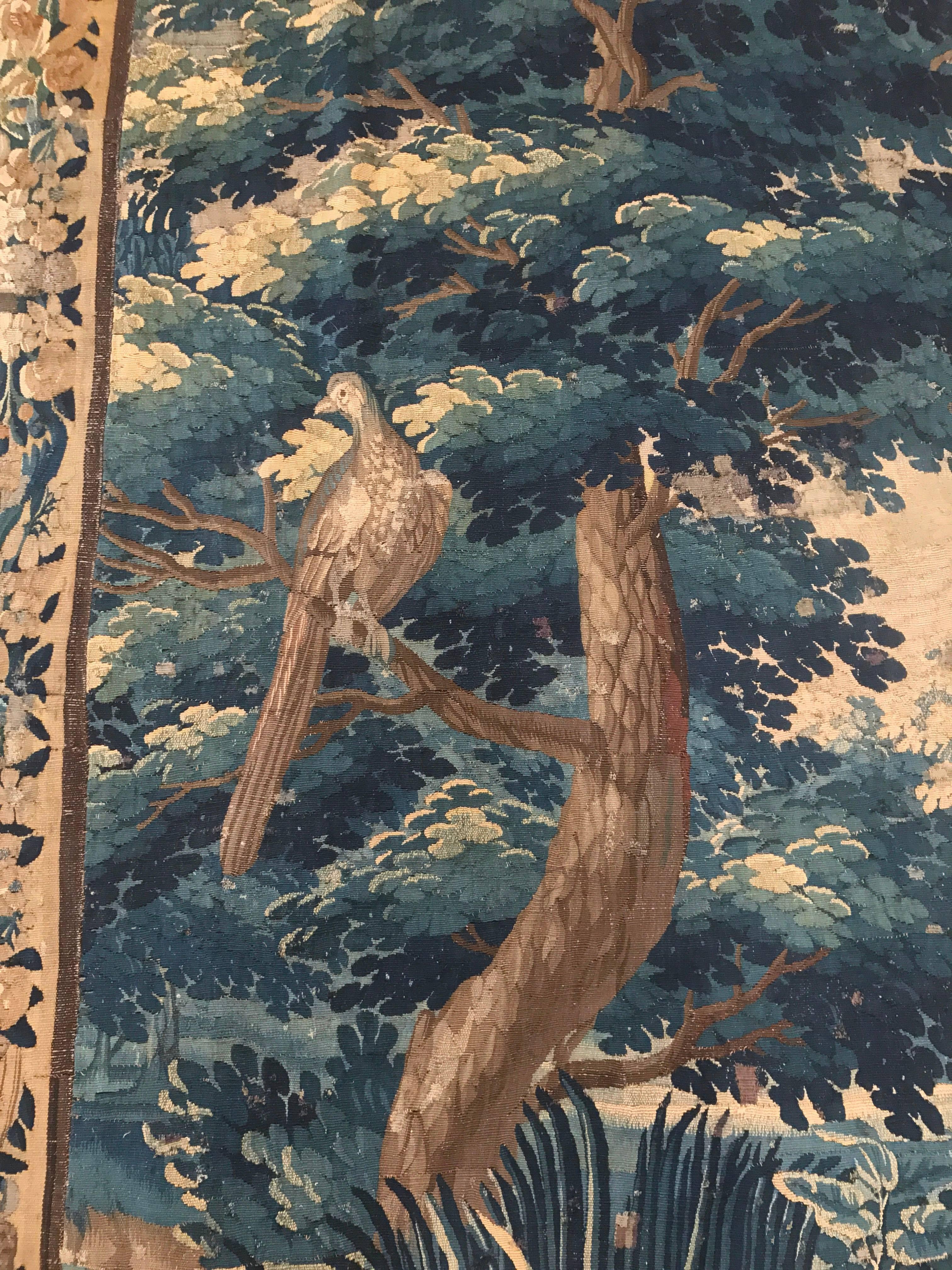 Hand-Woven Mid-18th Century French Aubusson Verdure Tapestry with Trees, Birds and Castle