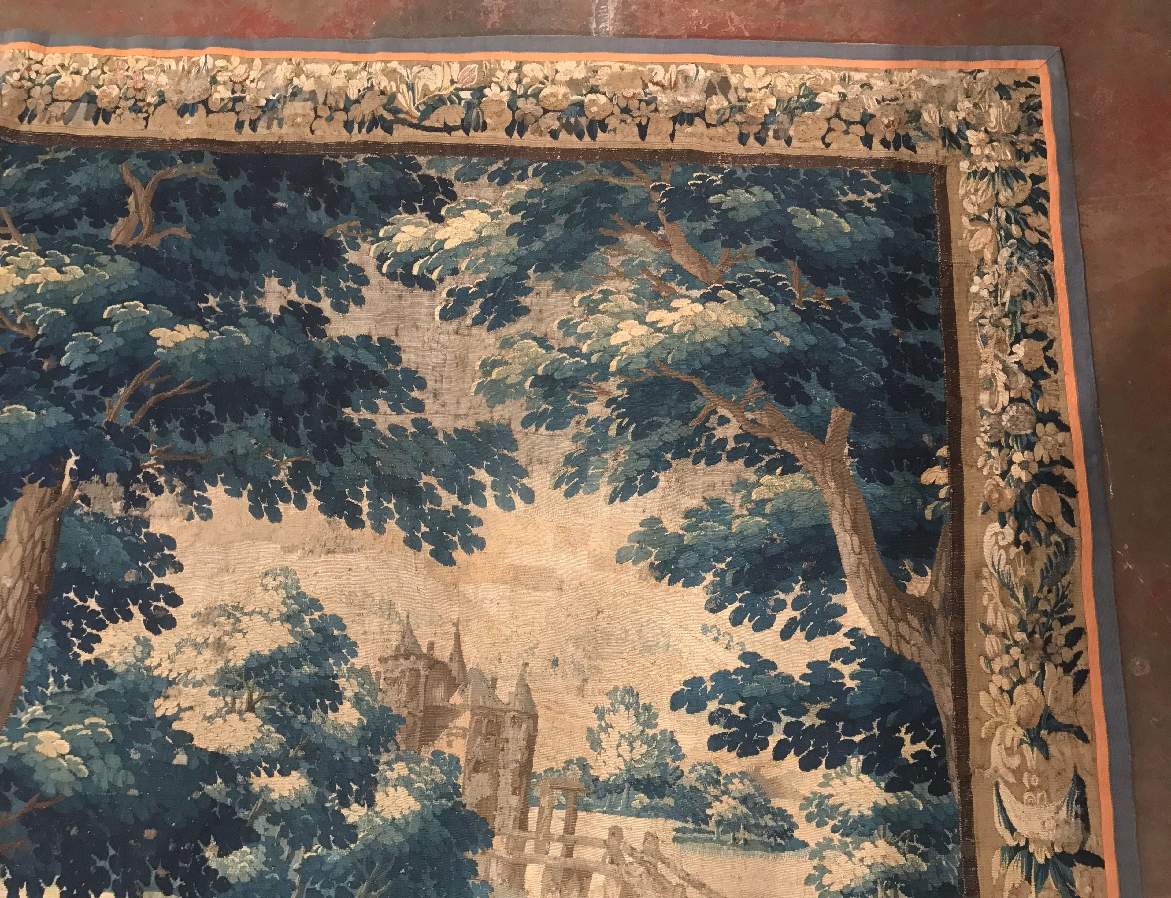 Mid-18th Century French Aubusson Verdure Tapestry with Trees, Birds and Castle 2