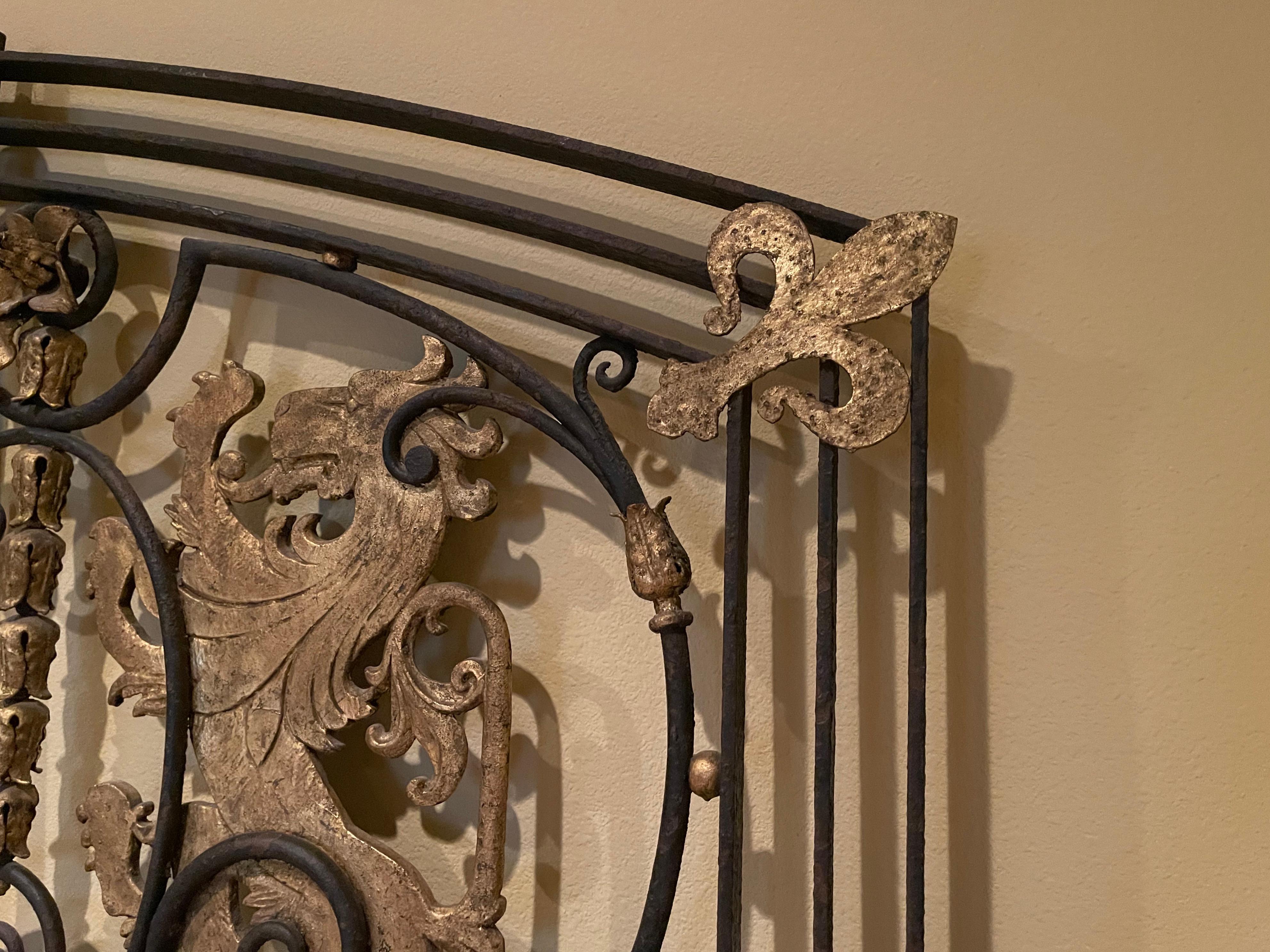 Mid-18th Century French Bronze and Wrought Iron Gate King Size Wall Headboard For Sale 9