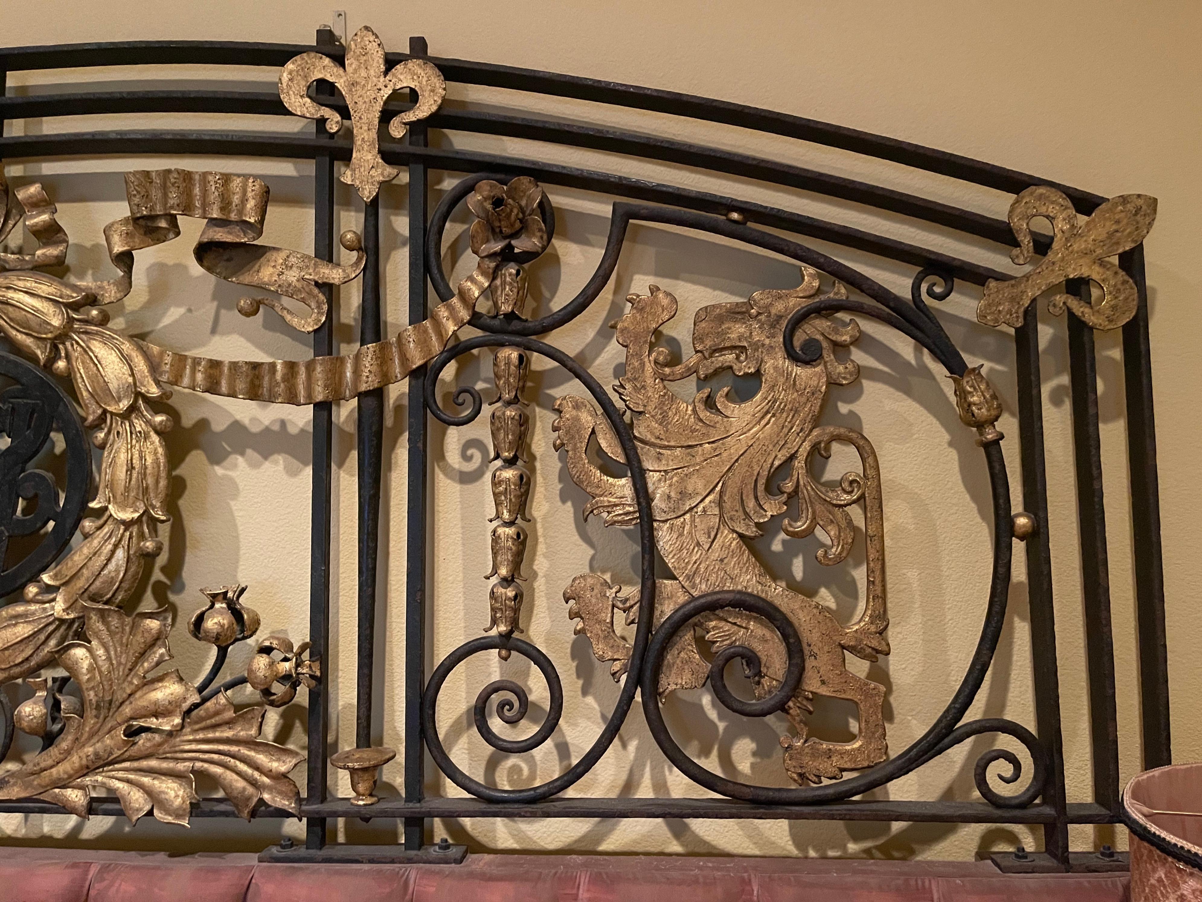 Louis XVI Mid-18th Century French Bronze and Wrought Iron Gate King Size Wall Headboard For Sale
