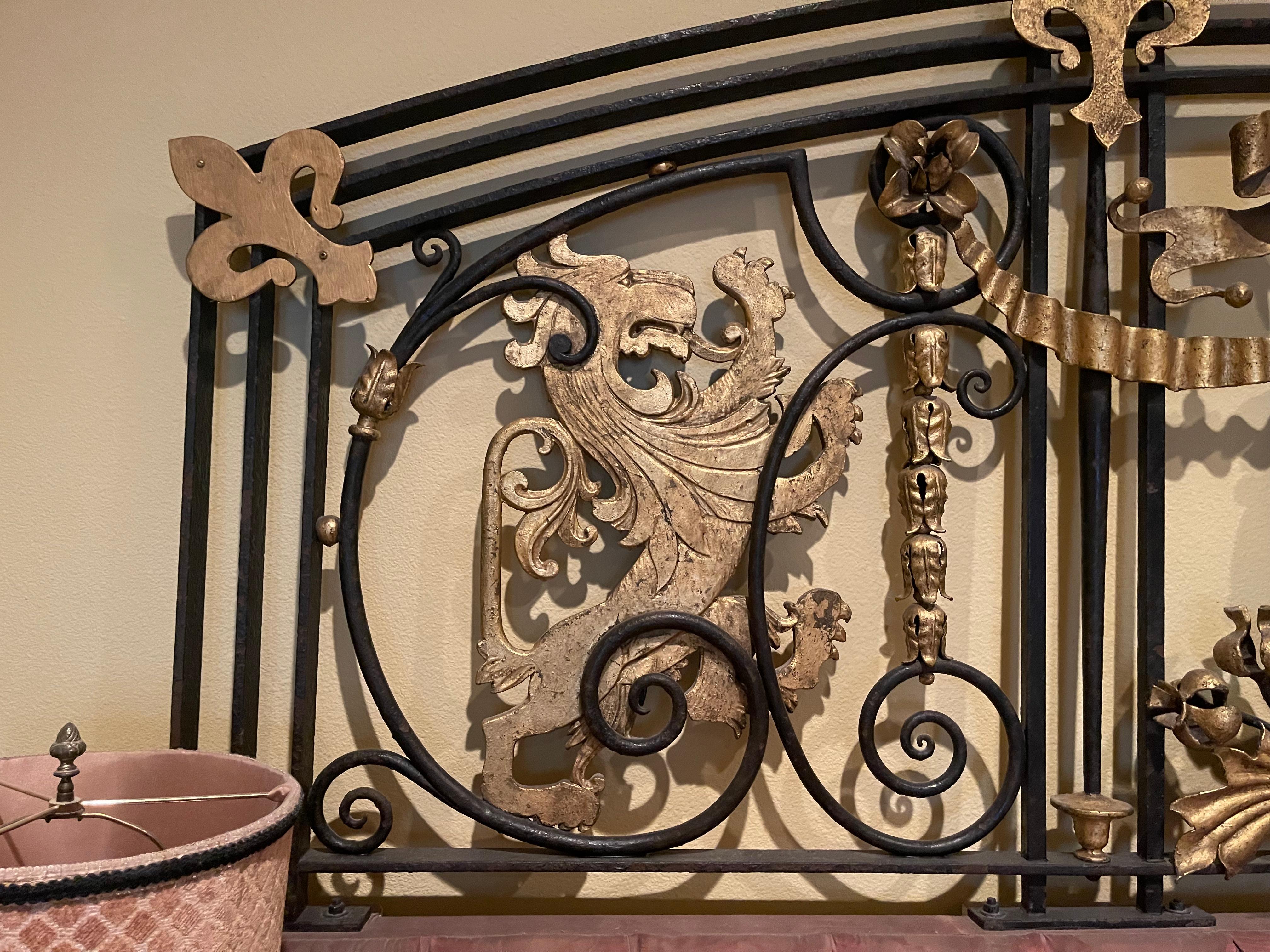 Mid-18th Century French Bronze and Wrought Iron Gate King Size Wall Headboard In Excellent Condition For Sale In Dallas, TX