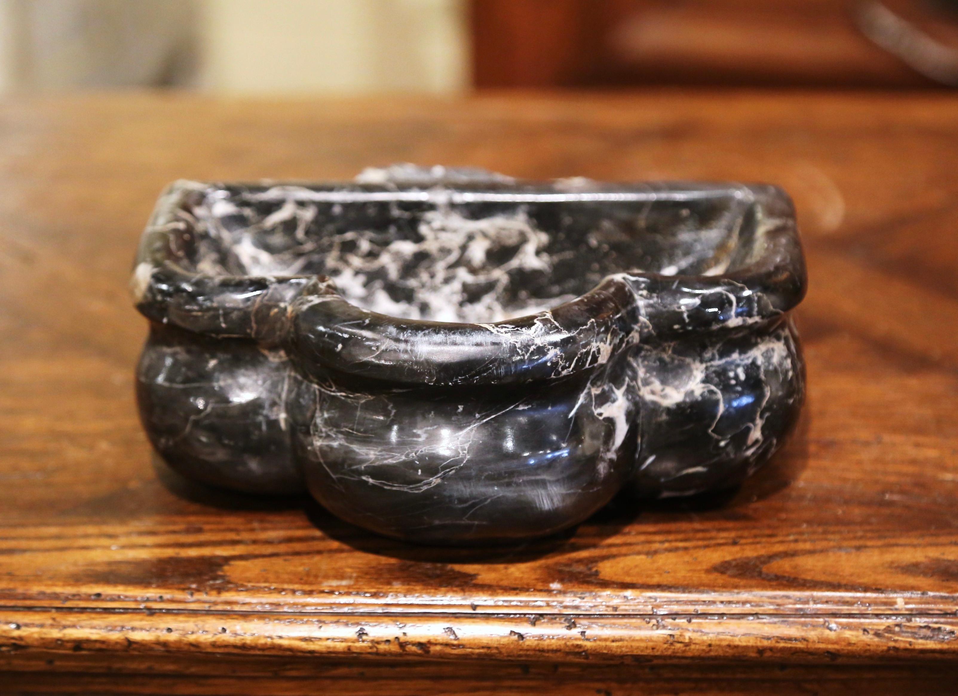 Hand-Carved Mid-18th Century French Carved Black and Grey Marble Shell Stoup