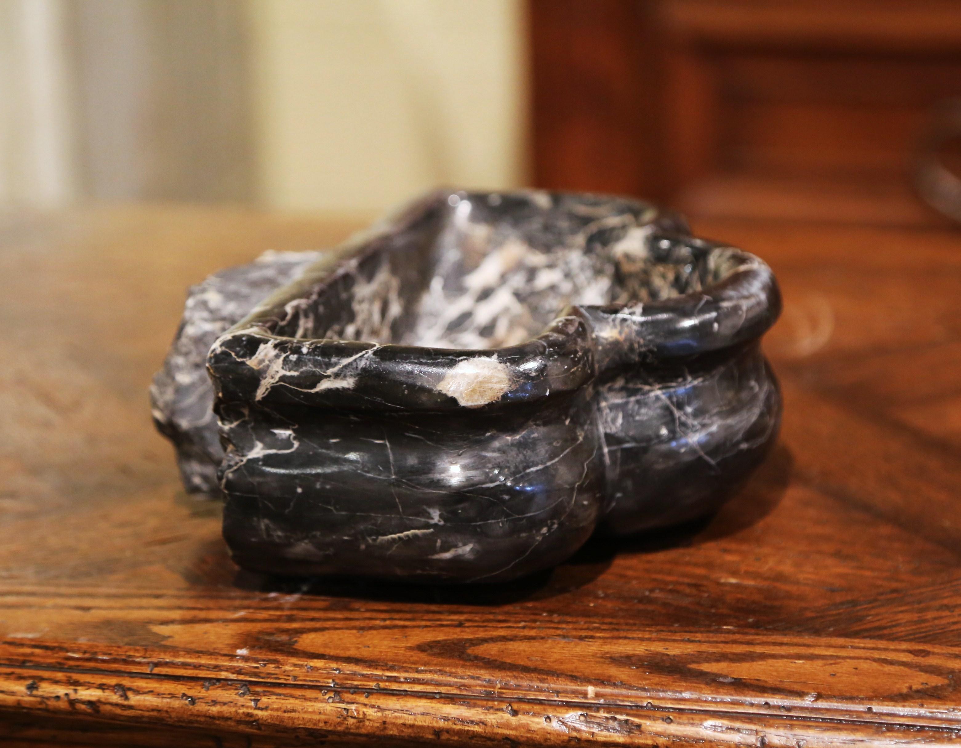 Mid-18th Century French Carved Black and Grey Marble Shell Stoup In Excellent Condition In Dallas, TX