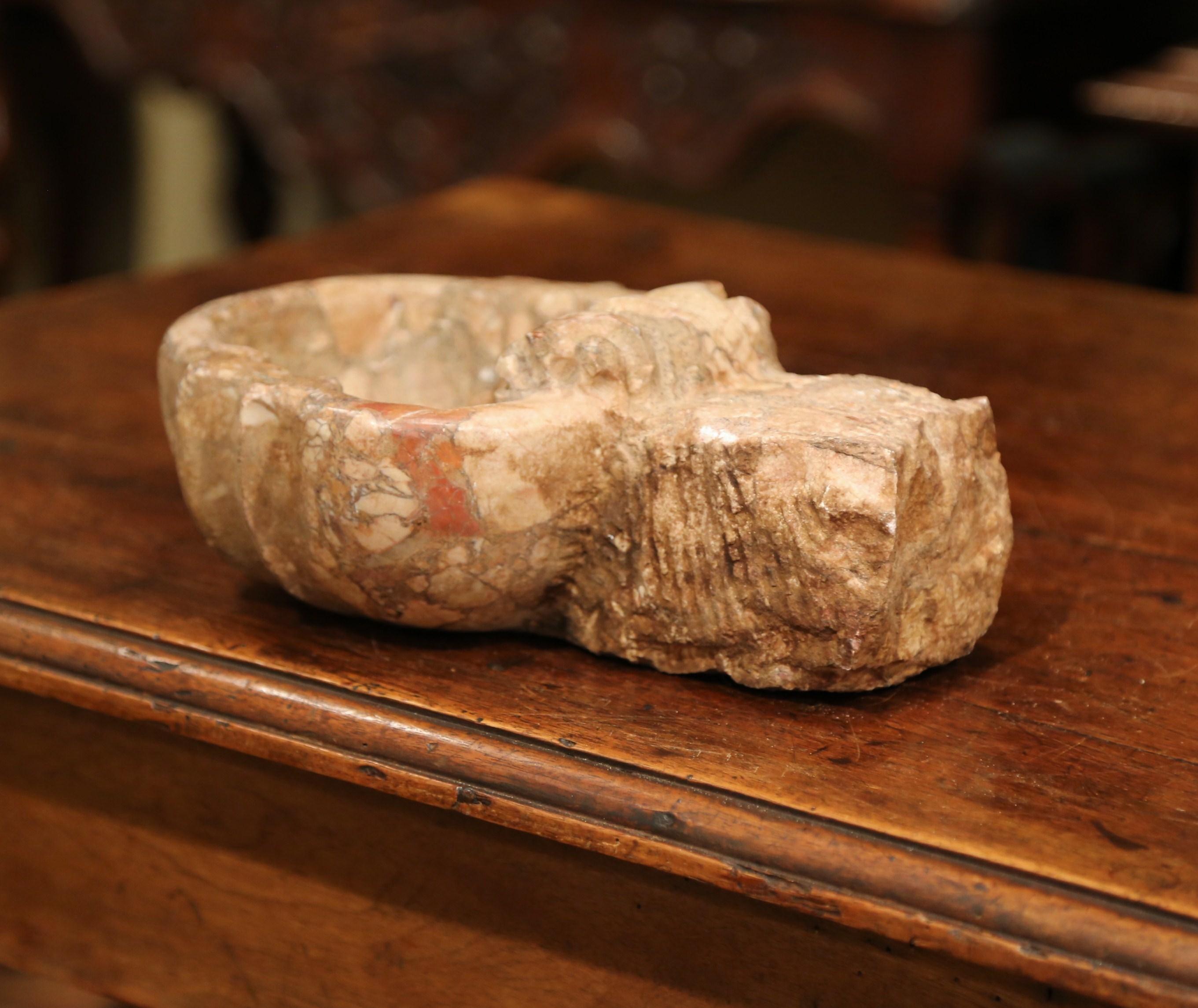 Mid-18th Century French Carved Variegated Marble Shell Stoup In Excellent Condition In Dallas, TX