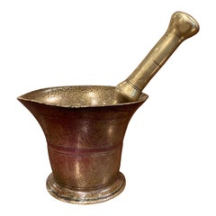 Mid-18th Century French Carved Patinated Bronze Mortar with Pestle