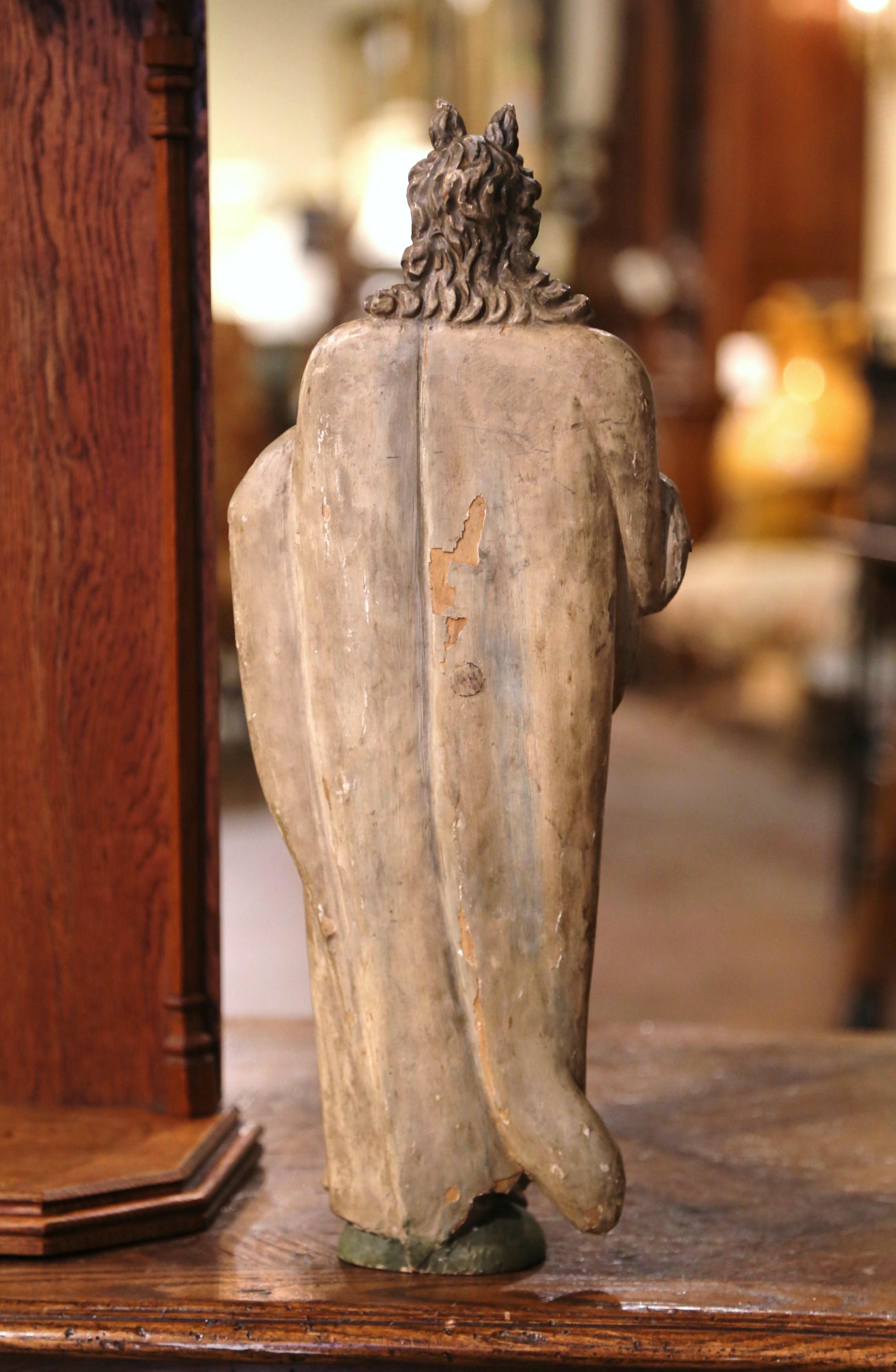 Mid-18th Century French Carved Polychrome Statue of Moses in Oak Niche For Sale 4