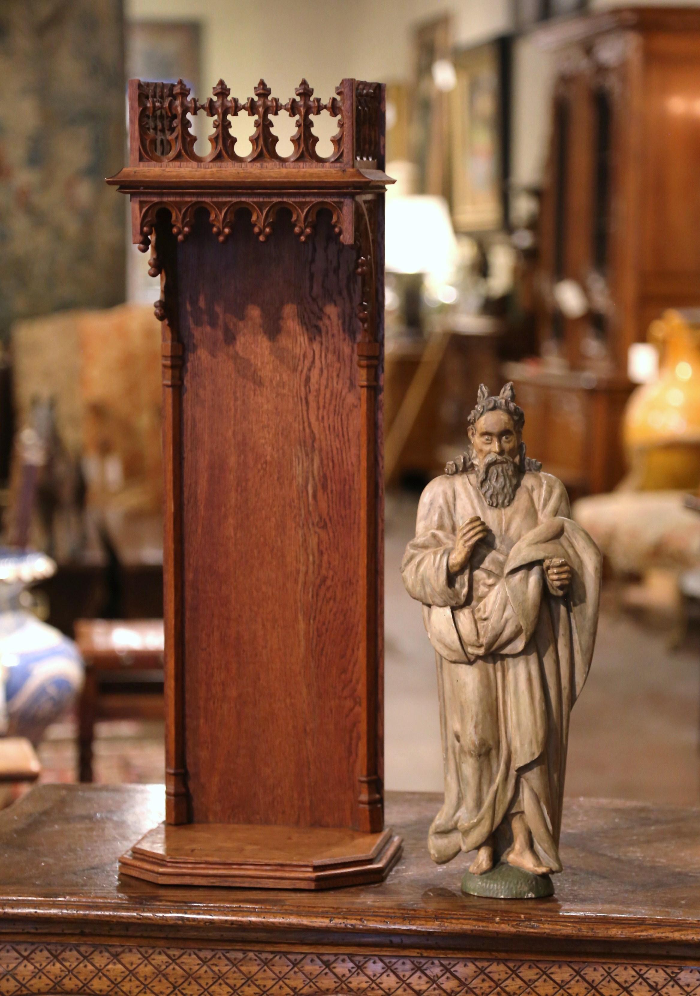 Mid-18th Century French Carved Polychrome Statue of Moses in Oak Niche For Sale 1