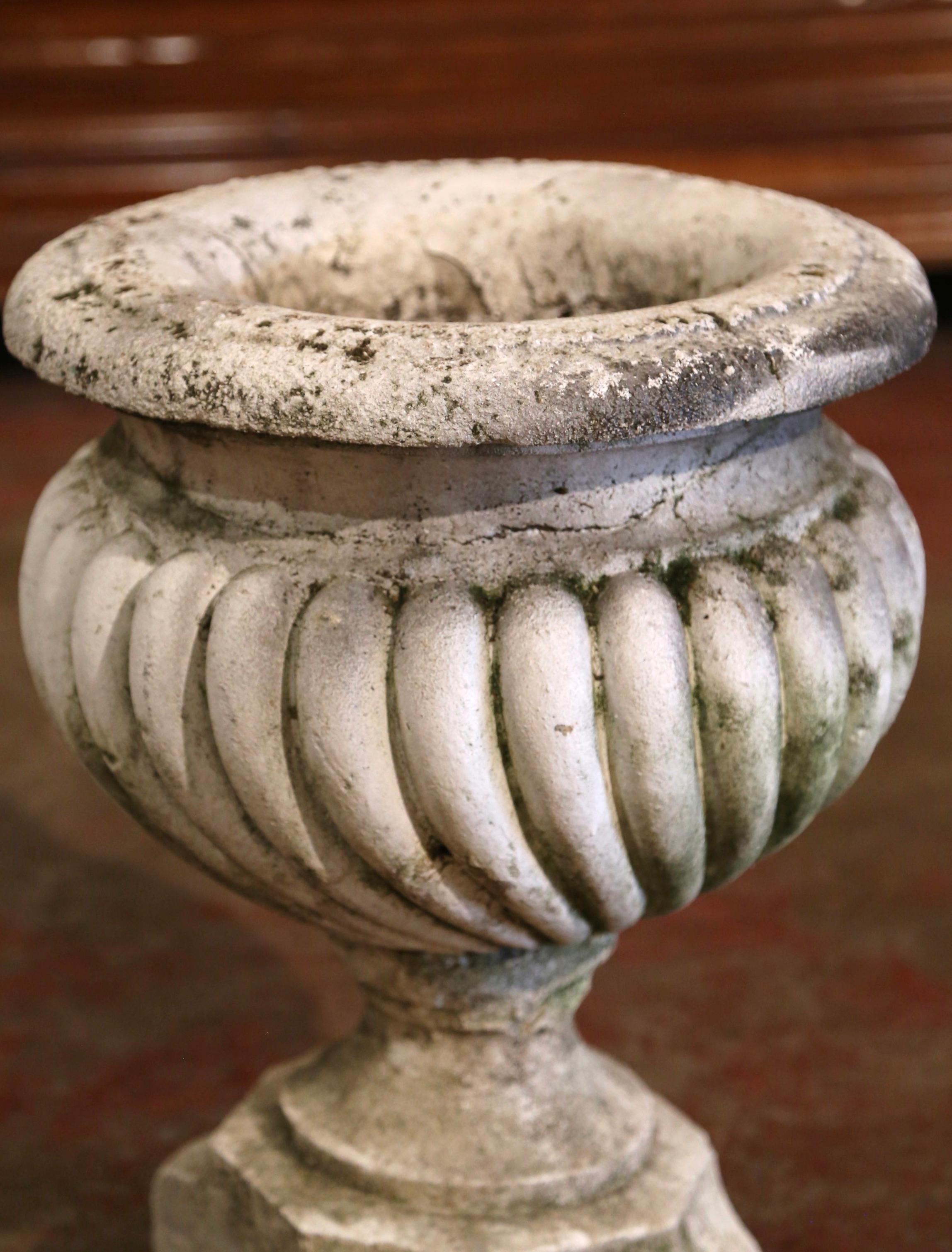 Patinated Mid-18th Century French Carved Weathered Stone Planter with Gadrooned Motifs