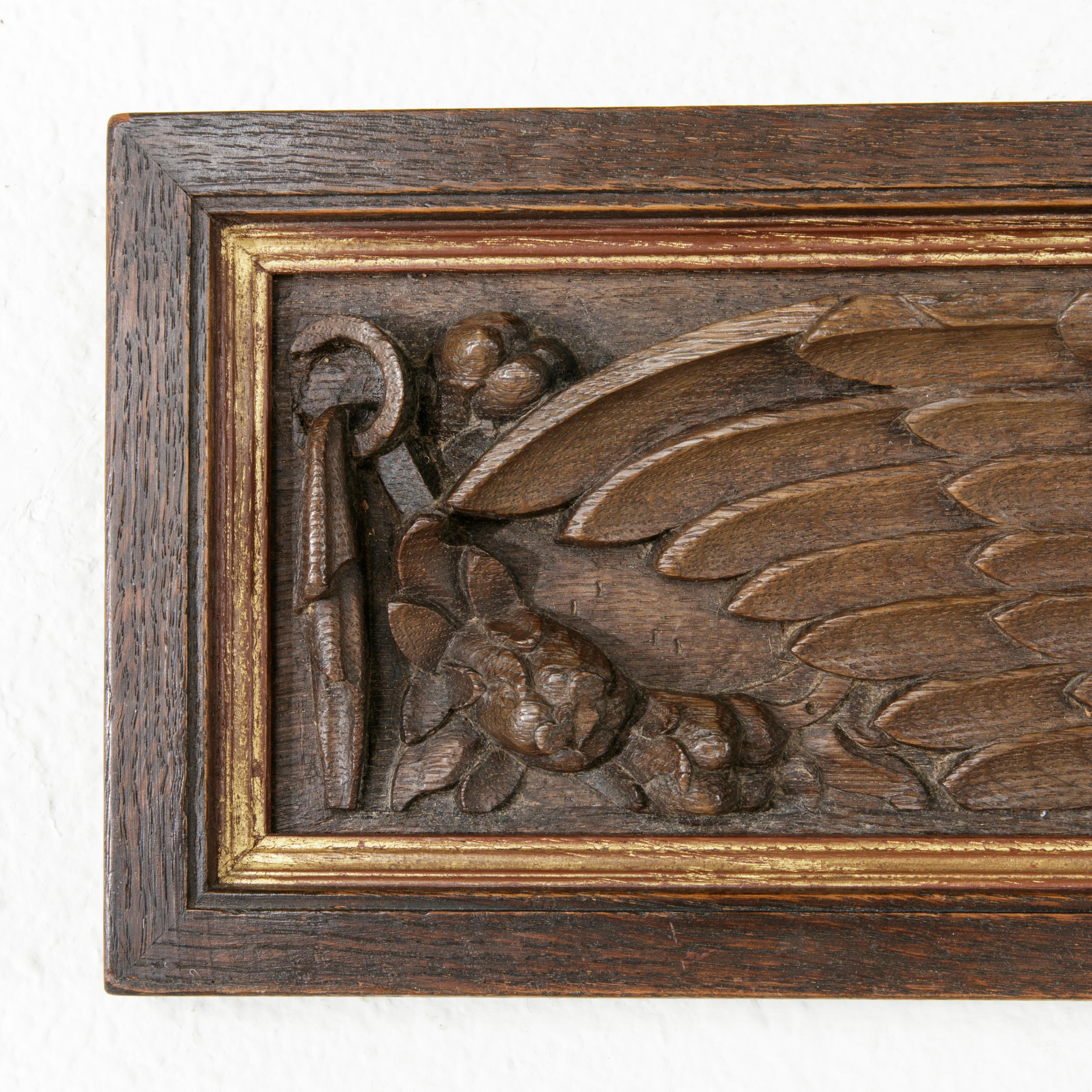 Mid-18th Century French Framed Hand Carved Oak Panel with Angel and Gilt Details In Good Condition In Fayetteville, AR