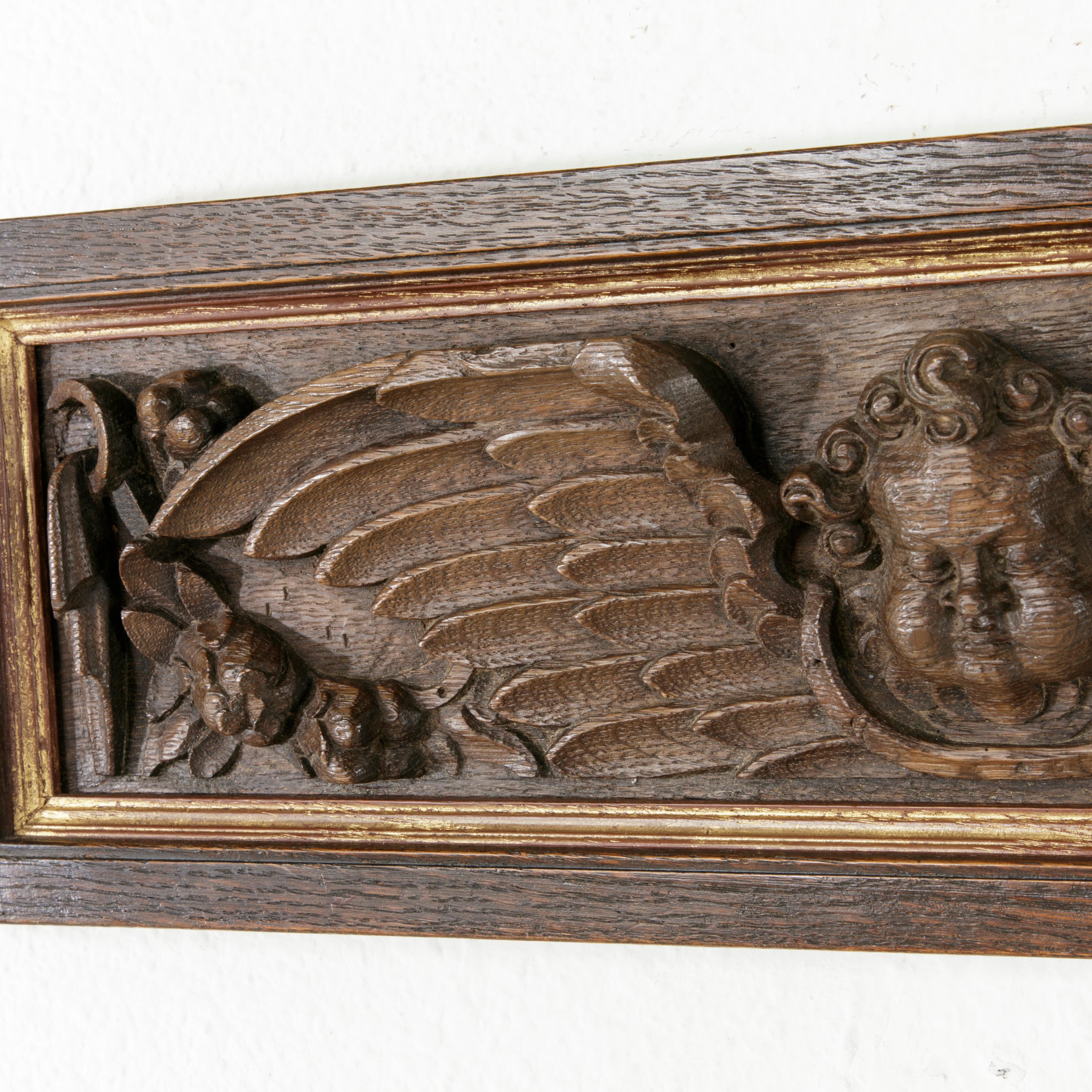 Mid-18th Century French Framed Hand Carved Oak Panel with Angel and Gilt Details 3