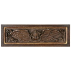 Mid-18th Century French Framed Hand Carved Oak Panel with Angel and Gilt Details