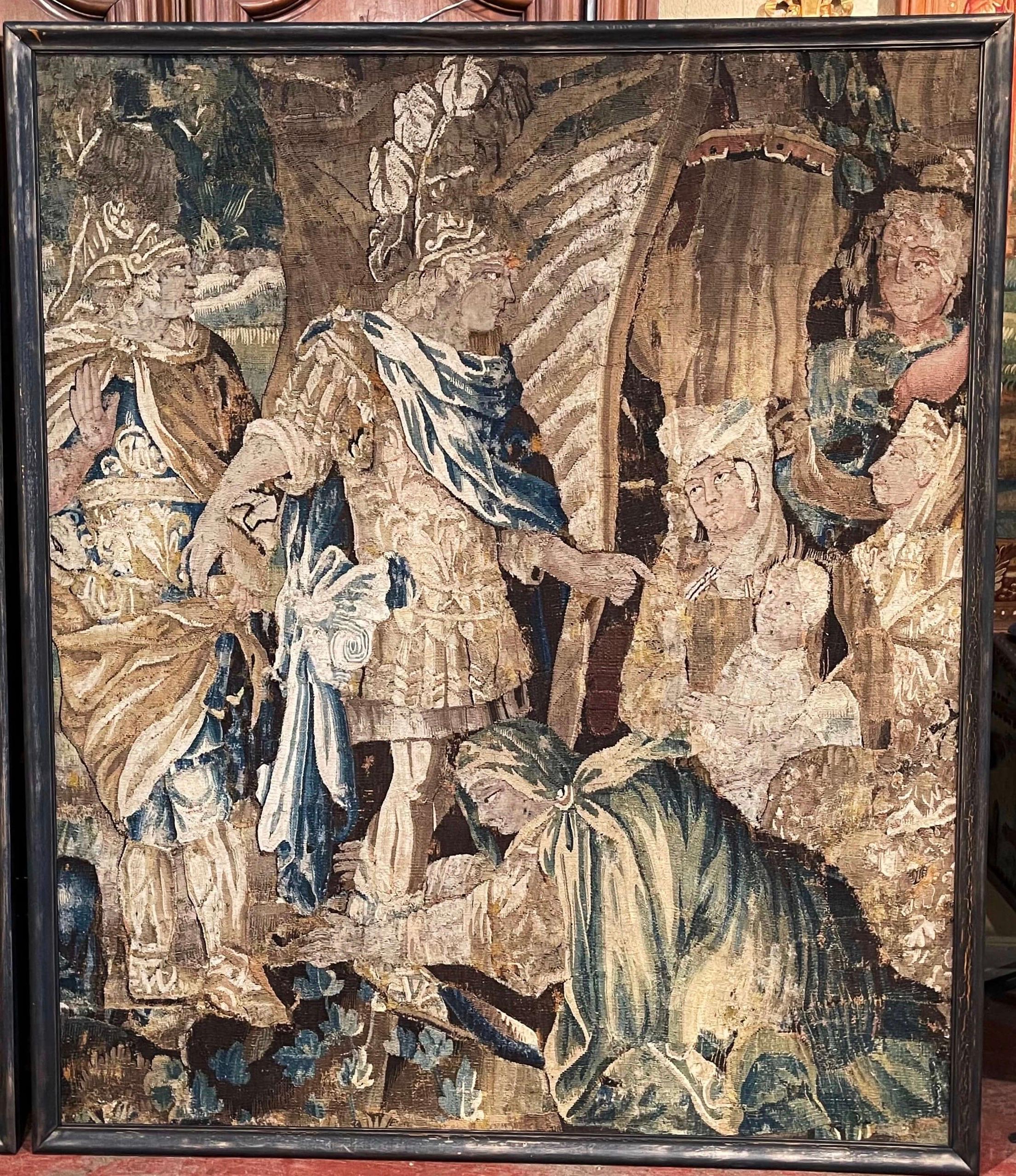 Mid-18th Century French Handwoven Aubusson Tapestry in Carved Frame In Excellent Condition In Dallas, TX