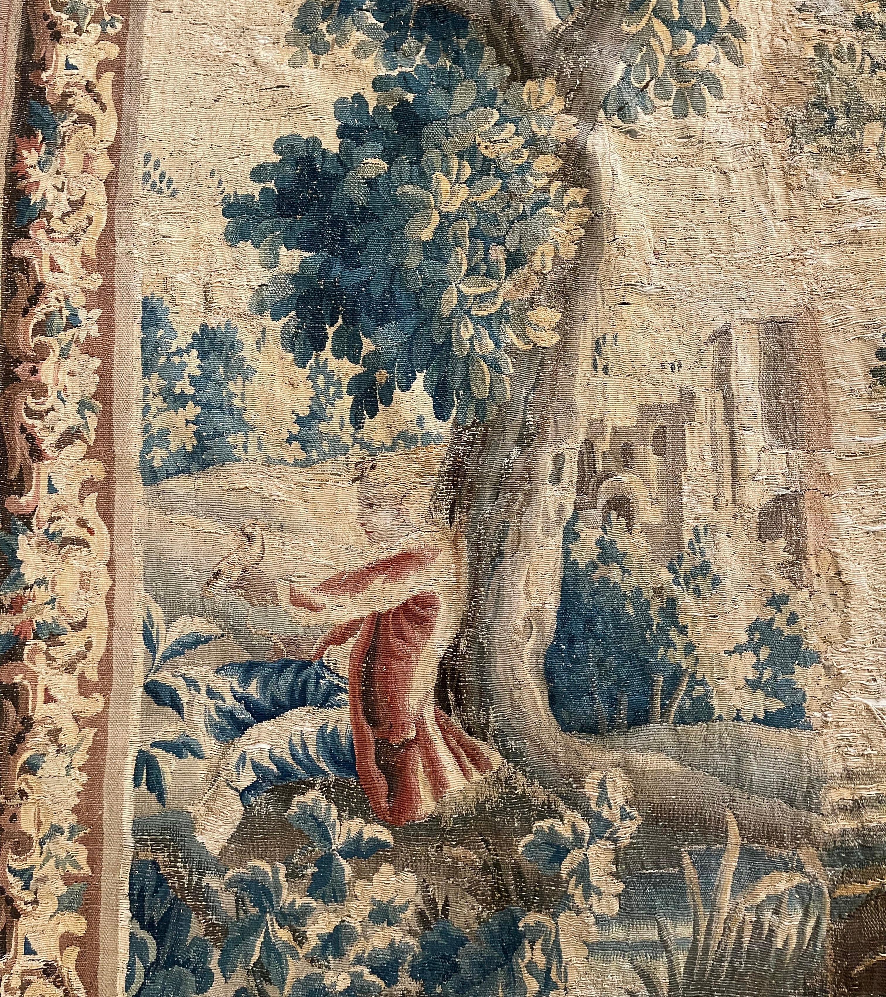 Hand-Woven Mid-18th Century French Handwoven Aubusson Verdure Tapestry with Gentleman