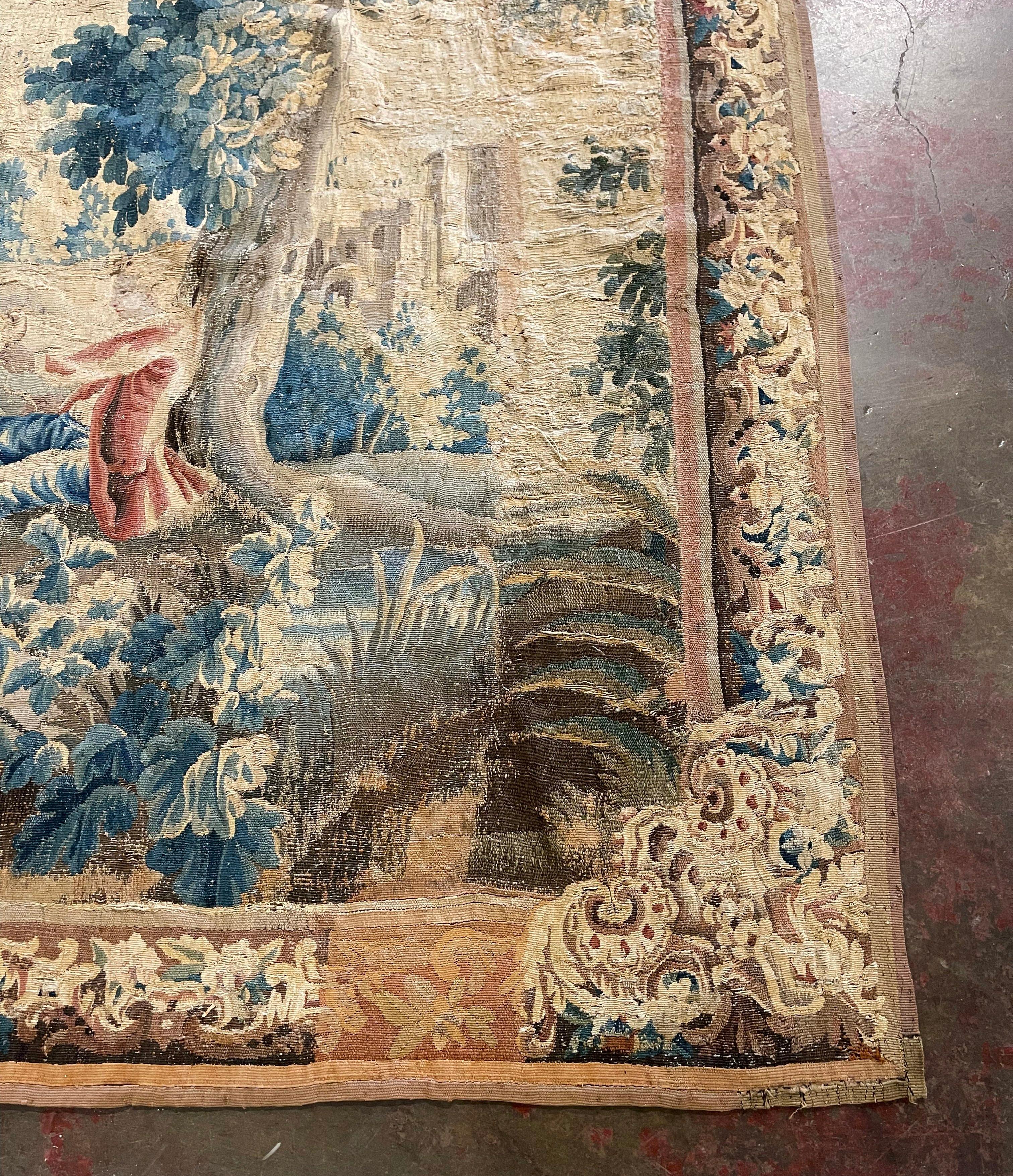 Mid-18th Century French Handwoven Aubusson Verdure Tapestry with Gentleman 2