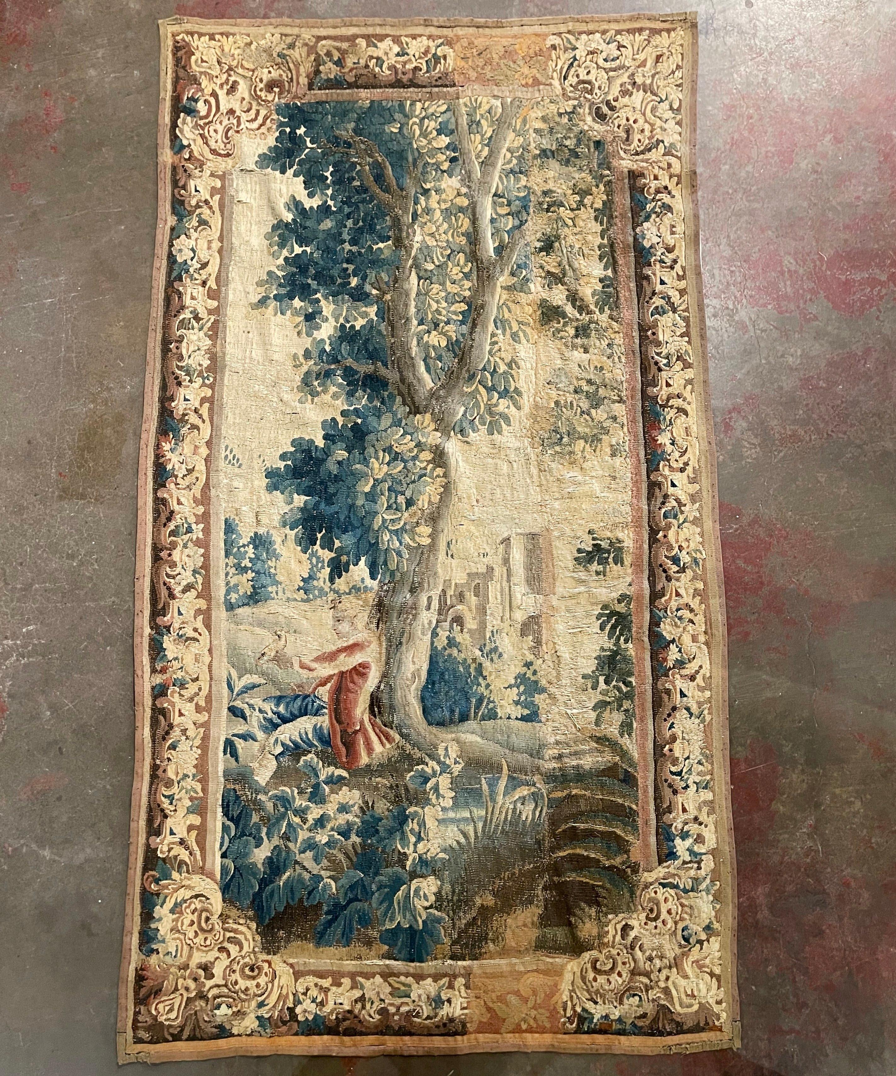 Mid-18th Century French Handwoven Aubusson Verdure Tapestry with Gentleman 3