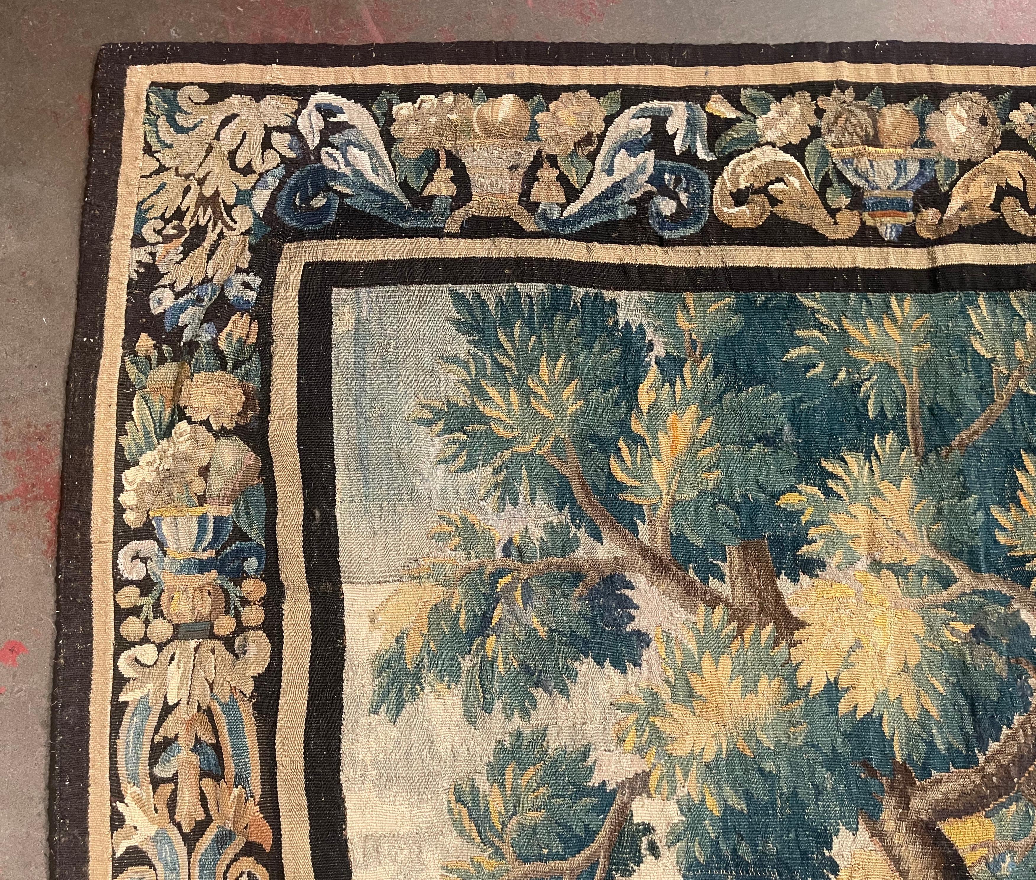 Mid-18th Century French Handwoven Aubusson Verdure Wall Tapestry In Excellent Condition In Dallas, TX