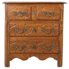 Mid-18th Century French Louis XIV Period Hand Carved Chestnut Commode or Chest