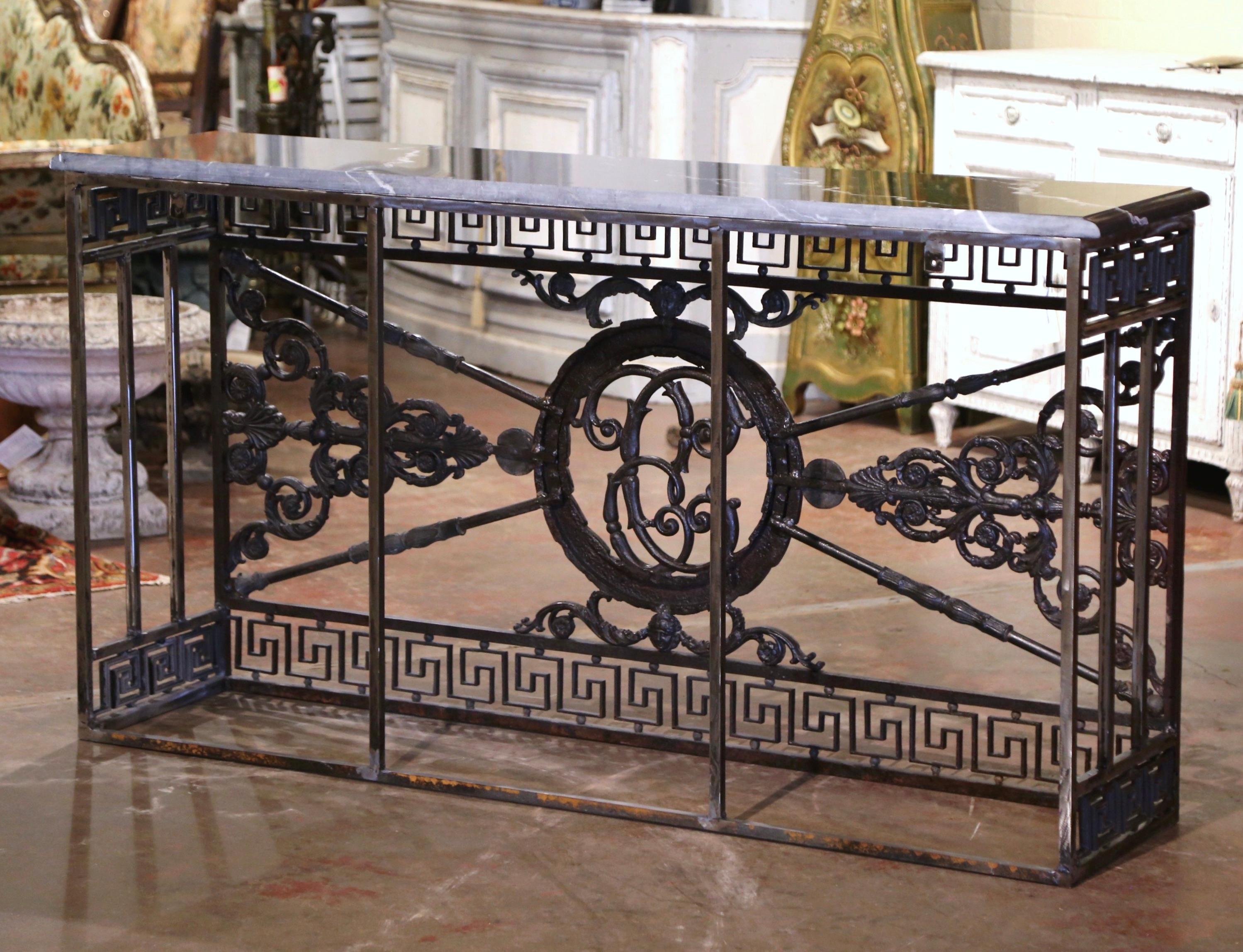 Mid-18th Century French Louis XIV Polished Wrought Iron Marble Top Console Table 4