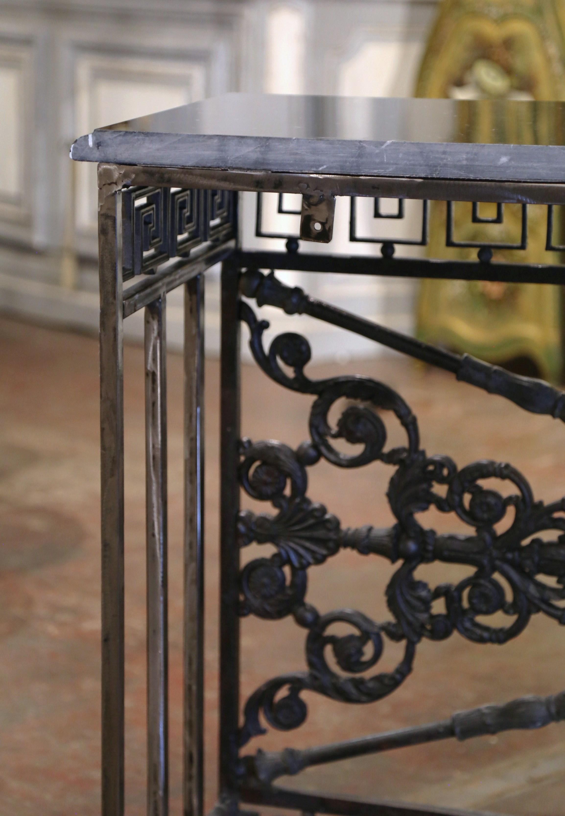 Mid-18th Century French Louis XIV Polished Wrought Iron Marble Top Console Table 6