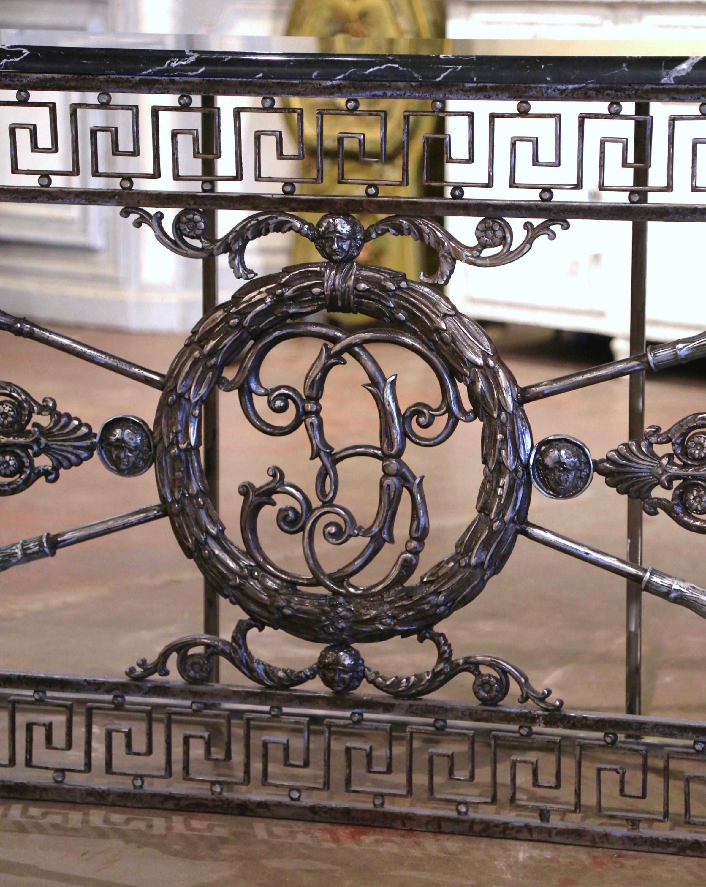 Forged Mid-18th Century French Louis XIV Polished Wrought Iron Marble Top Console Table