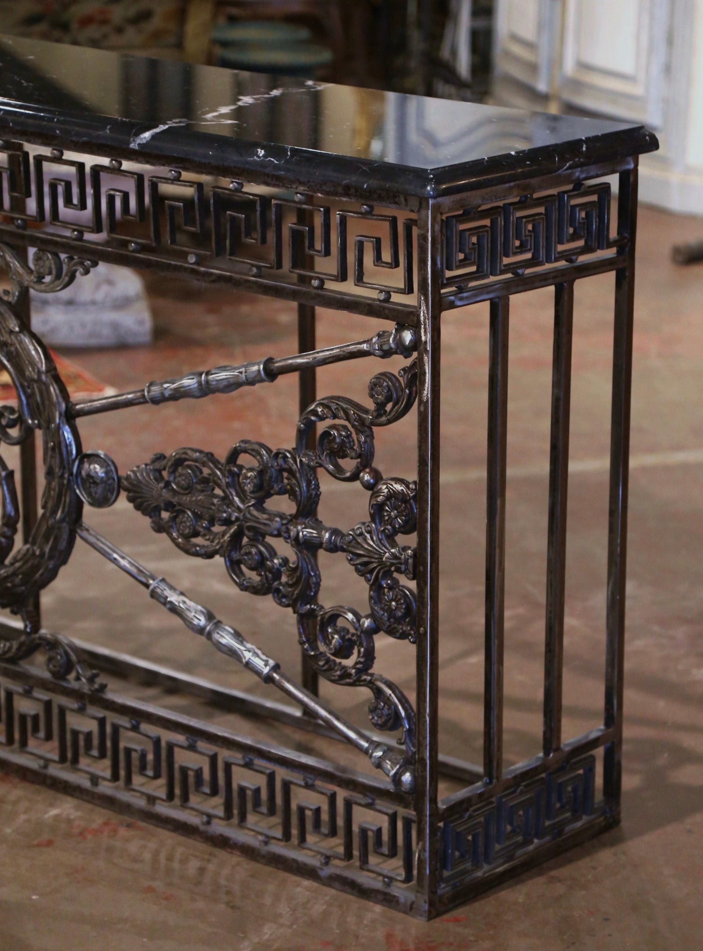 Mid-18th Century French Louis XIV Polished Wrought Iron Marble Top Console Table 1