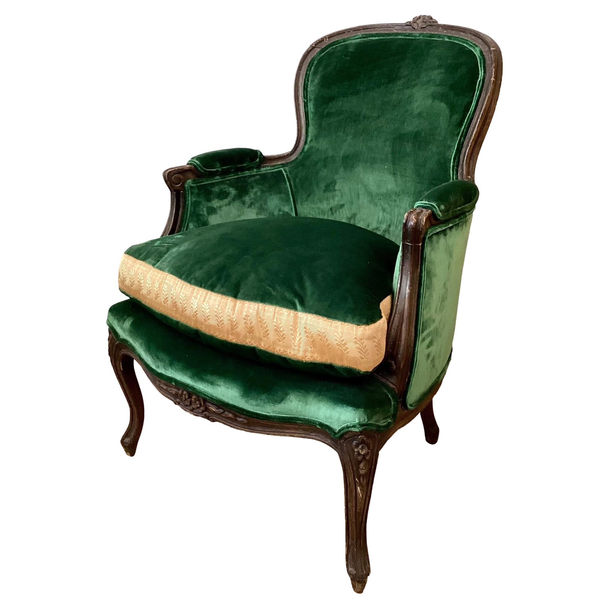 Mid-18th Century French Louis XV Bergere in Todd Hase Upholstery For Sale