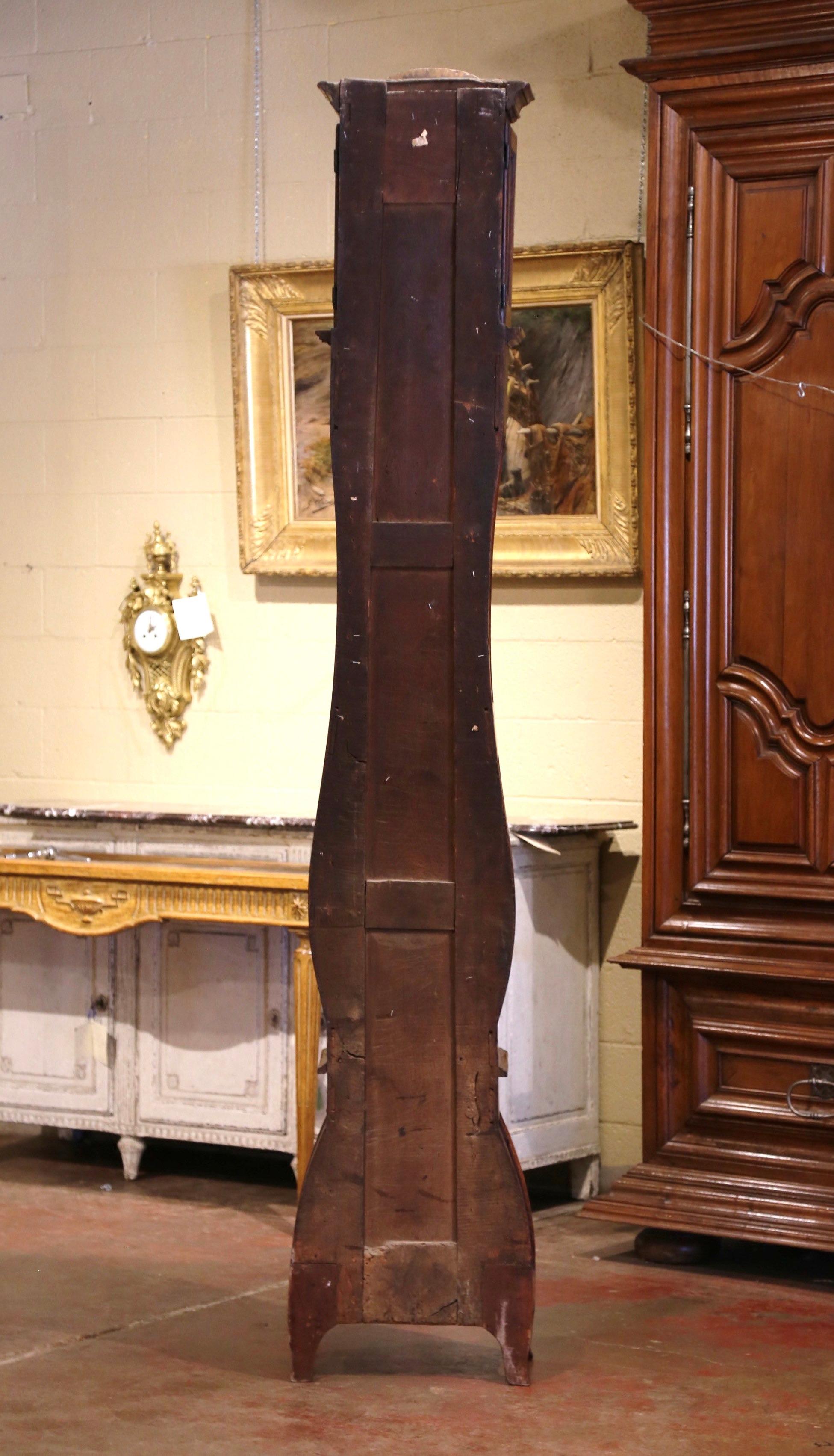 Mid-18th Century French Louis XV Carved Burl Walnut Tall Case Clock from Lyon 9