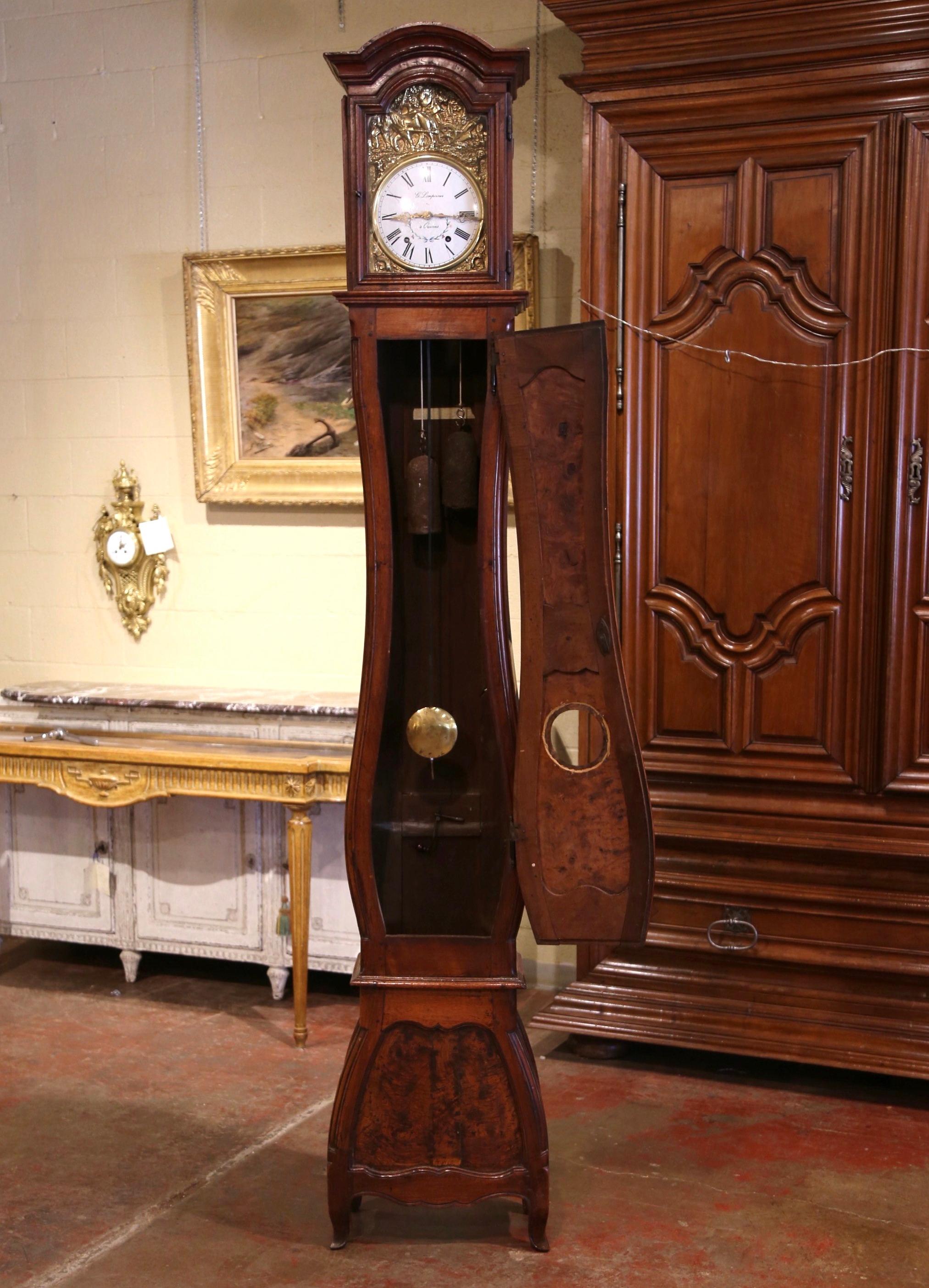 Mid-18th Century French Louis XV Carved Burl Walnut Tall Case Clock from Lyon 1