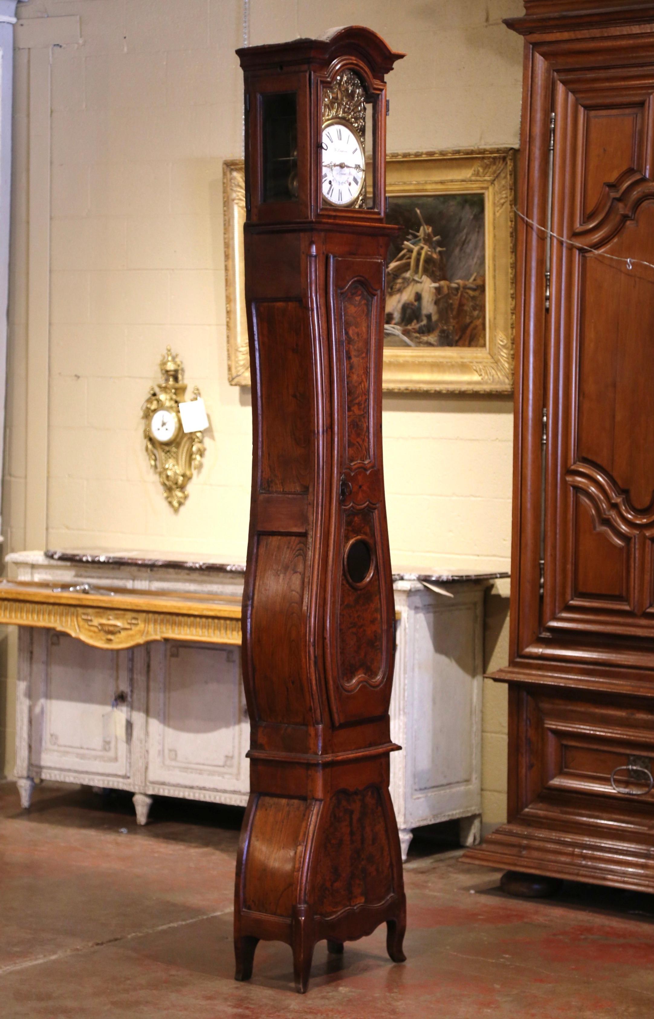 Mid-18th Century French Louis XV Carved Burl Walnut Tall Case Clock from Lyon 3