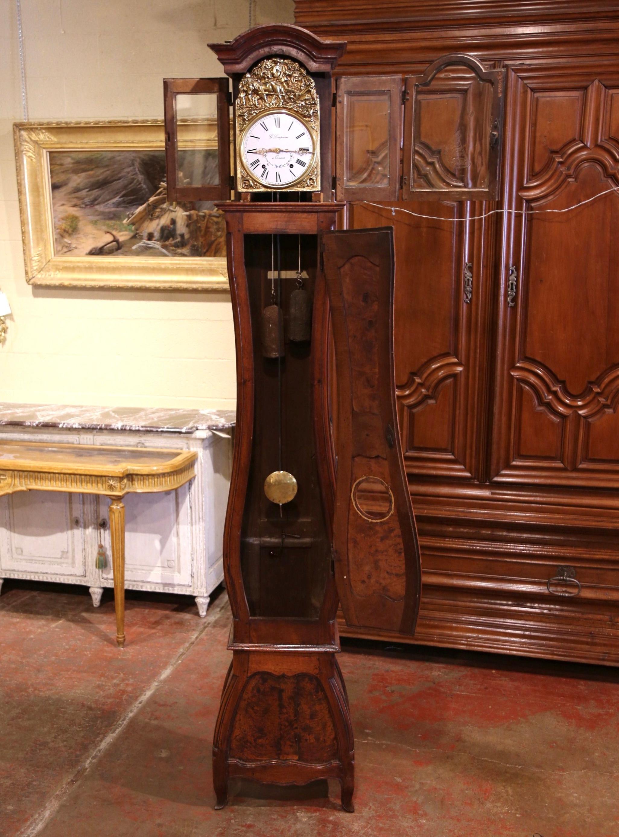 Mid-18th Century French Louis XV Carved Burl Walnut Tall Case Clock from Lyon 4