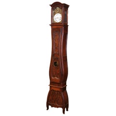 Mid-18th Century French Louis XV Carved Burl Walnut Tall Case Clock from Lyon